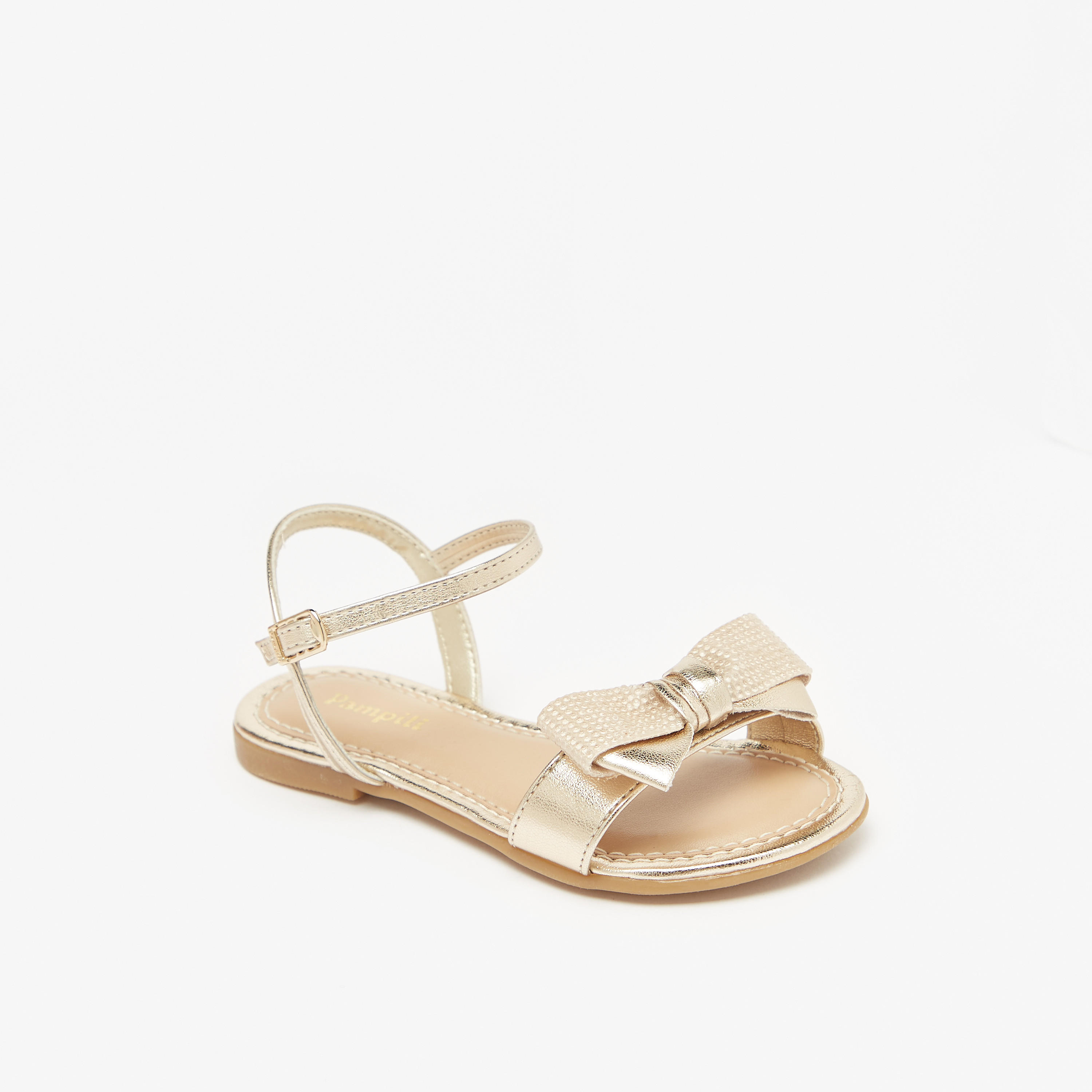 Pampili Embellished Strap Sandals with Bow Applique and Buckle Closure-baby-girls-shoes-sandals-image-1