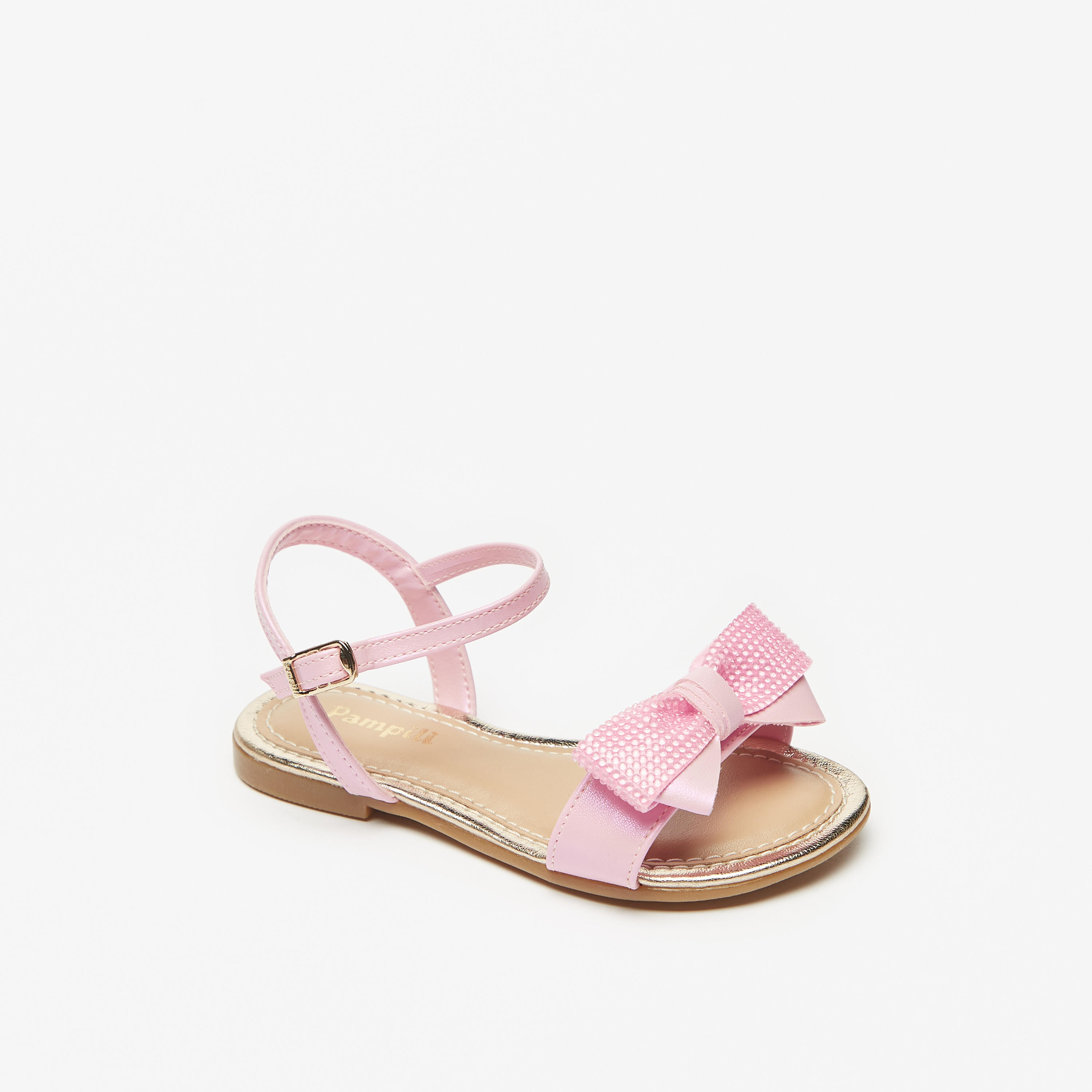 Pampili Embellished Strap Sandals with Bow Applique and Buckle Closure-baby-girls-shoes-sandals-image-1