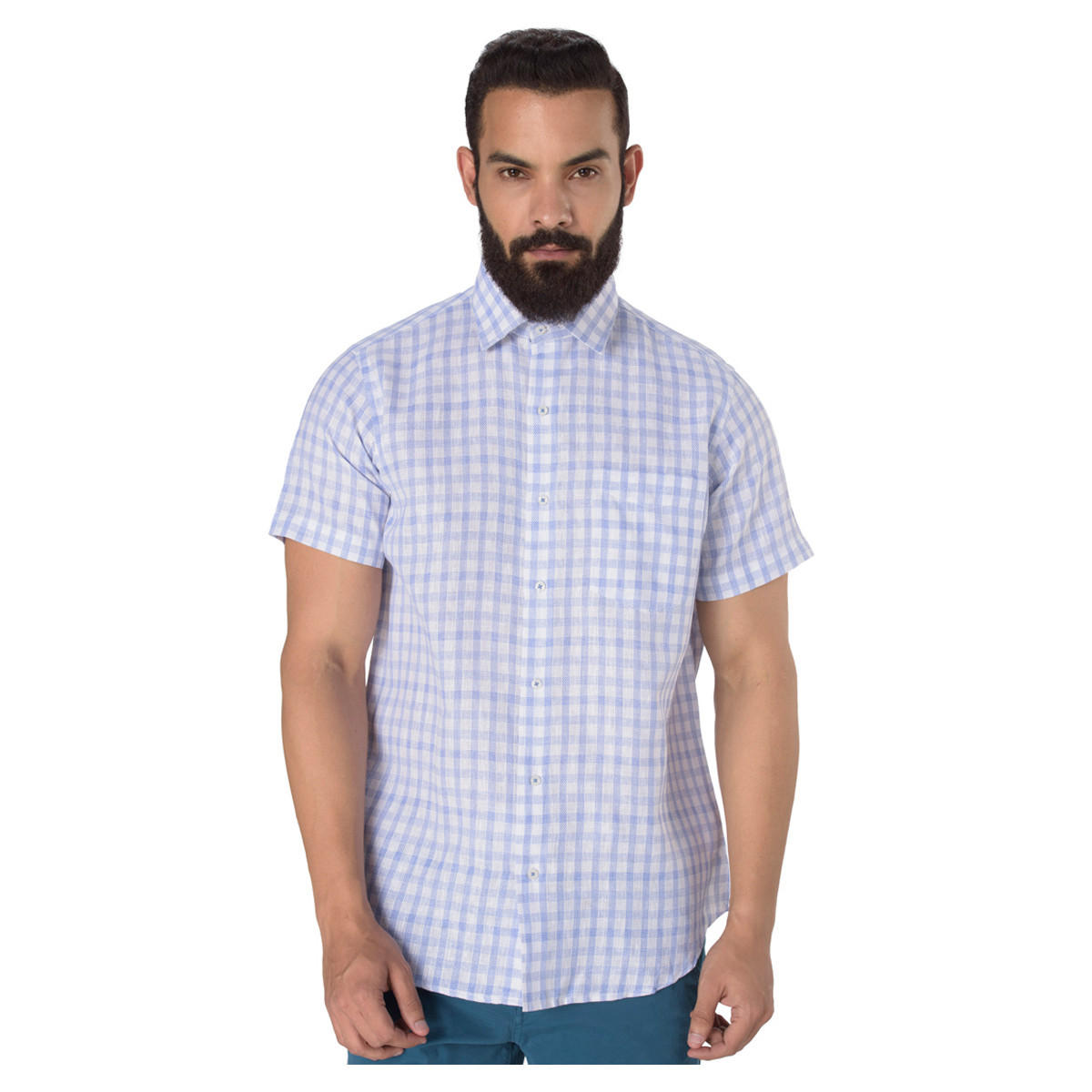 Short-sleeved Chequered Shirt-men-clothing-shirts-image-1
