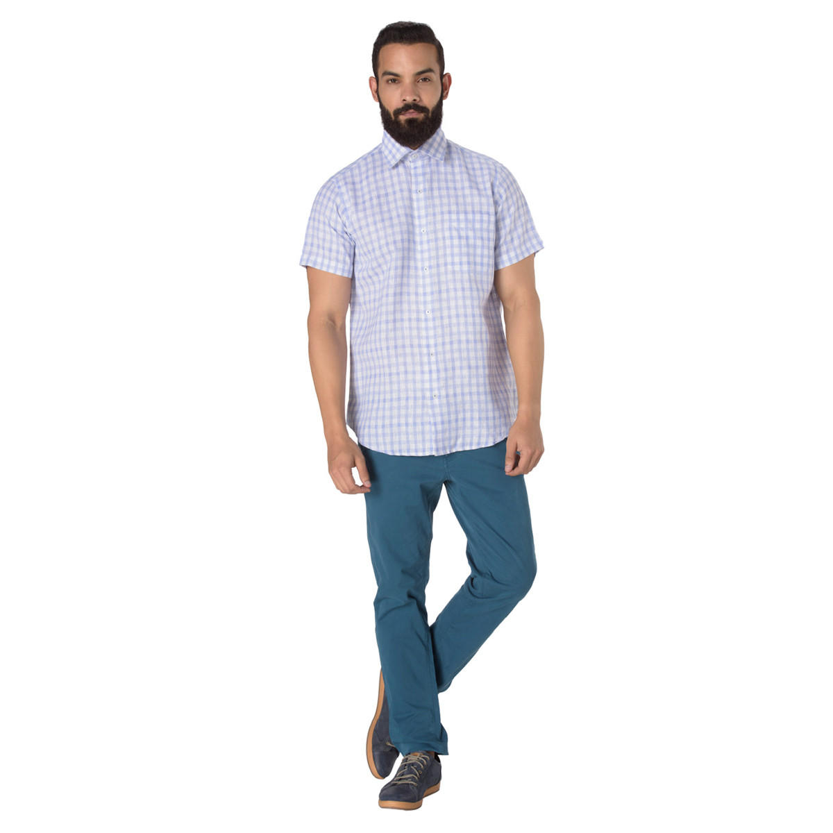 Short-sleeved Chequered Shirt-men-clothing-shirts-image-5