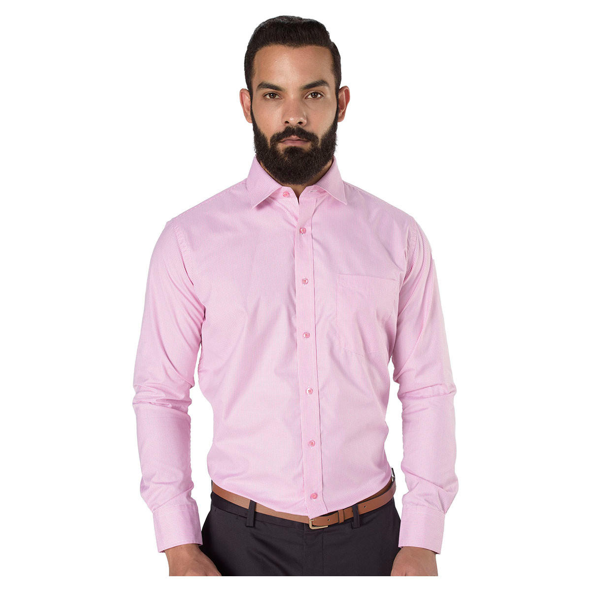 Long Sleeves Mini Gingham Checkered Formal Shirt-men-clothing-shirts-image-1