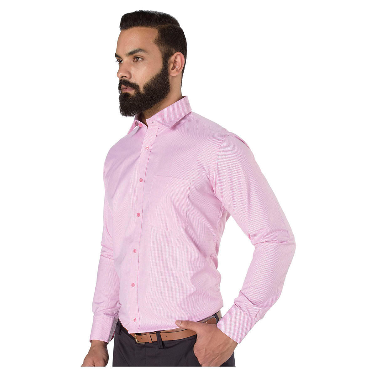 Long Sleeves Mini Gingham Checkered Formal Shirt-men-clothing-shirts-image-3