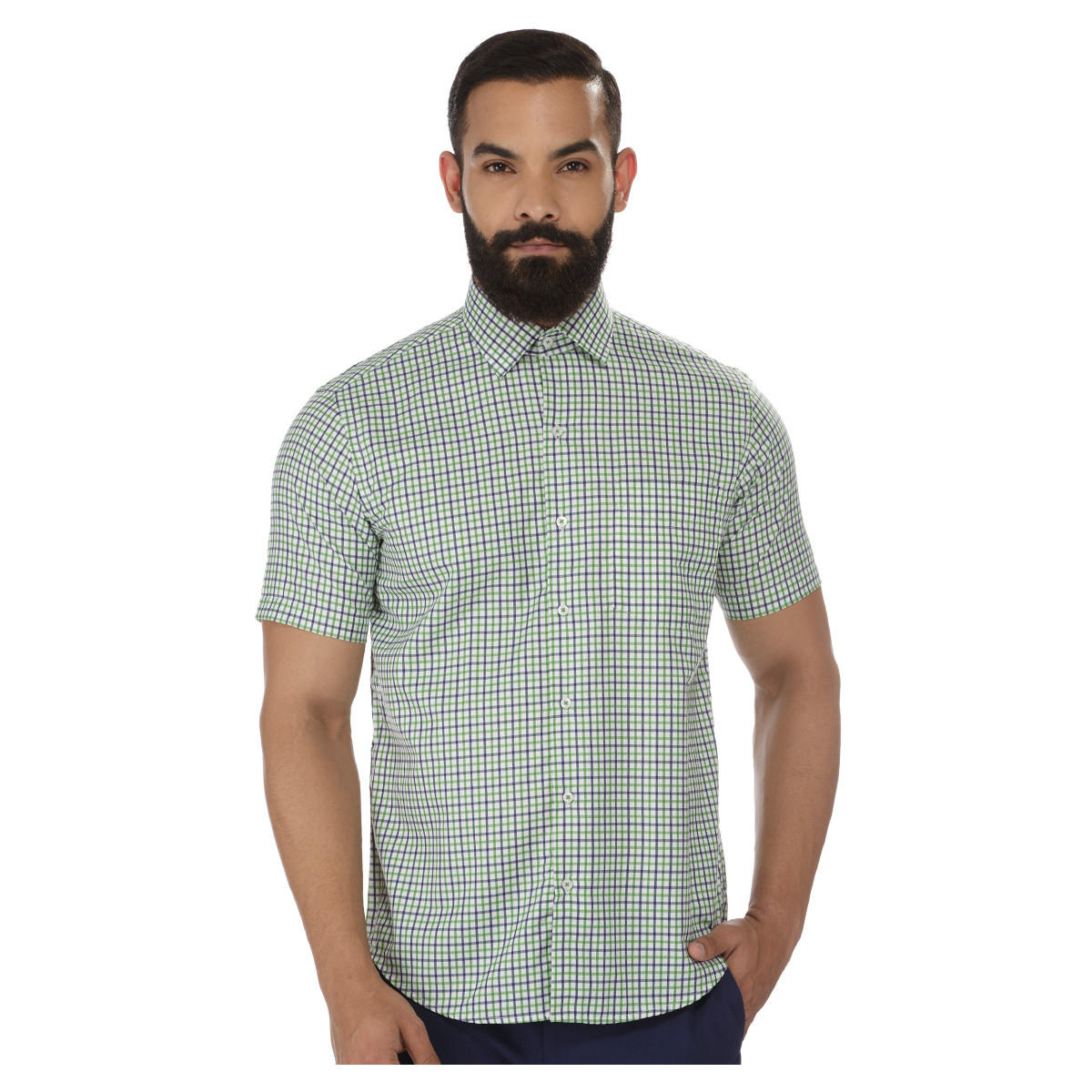Checkered Short Sleeve Formal Shirt-men-clothing-shirts-image-1