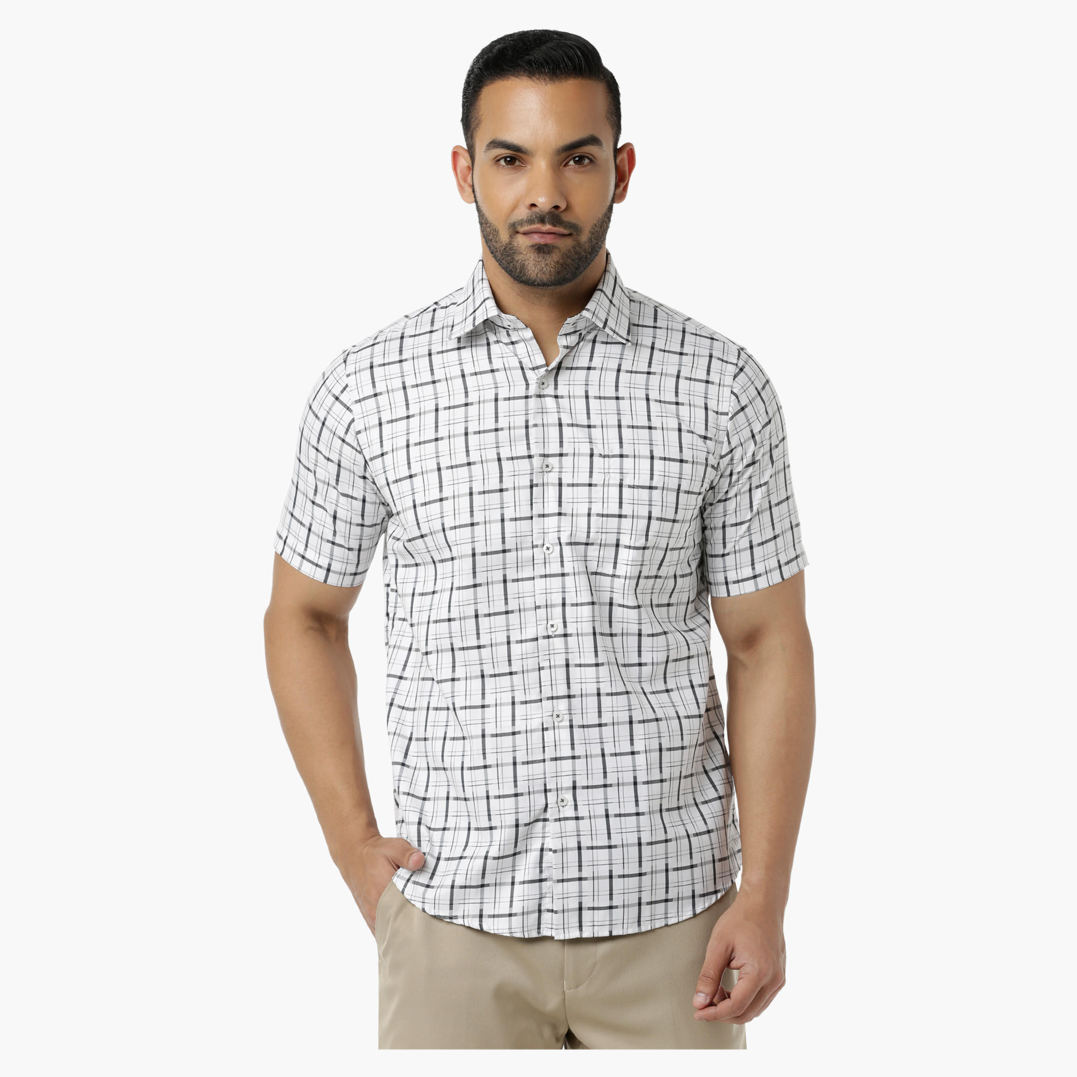 Chequered Casual Shirt with Collar Neck and Short Sleeves in Regular Fit-men-clothing-shirts-image-1