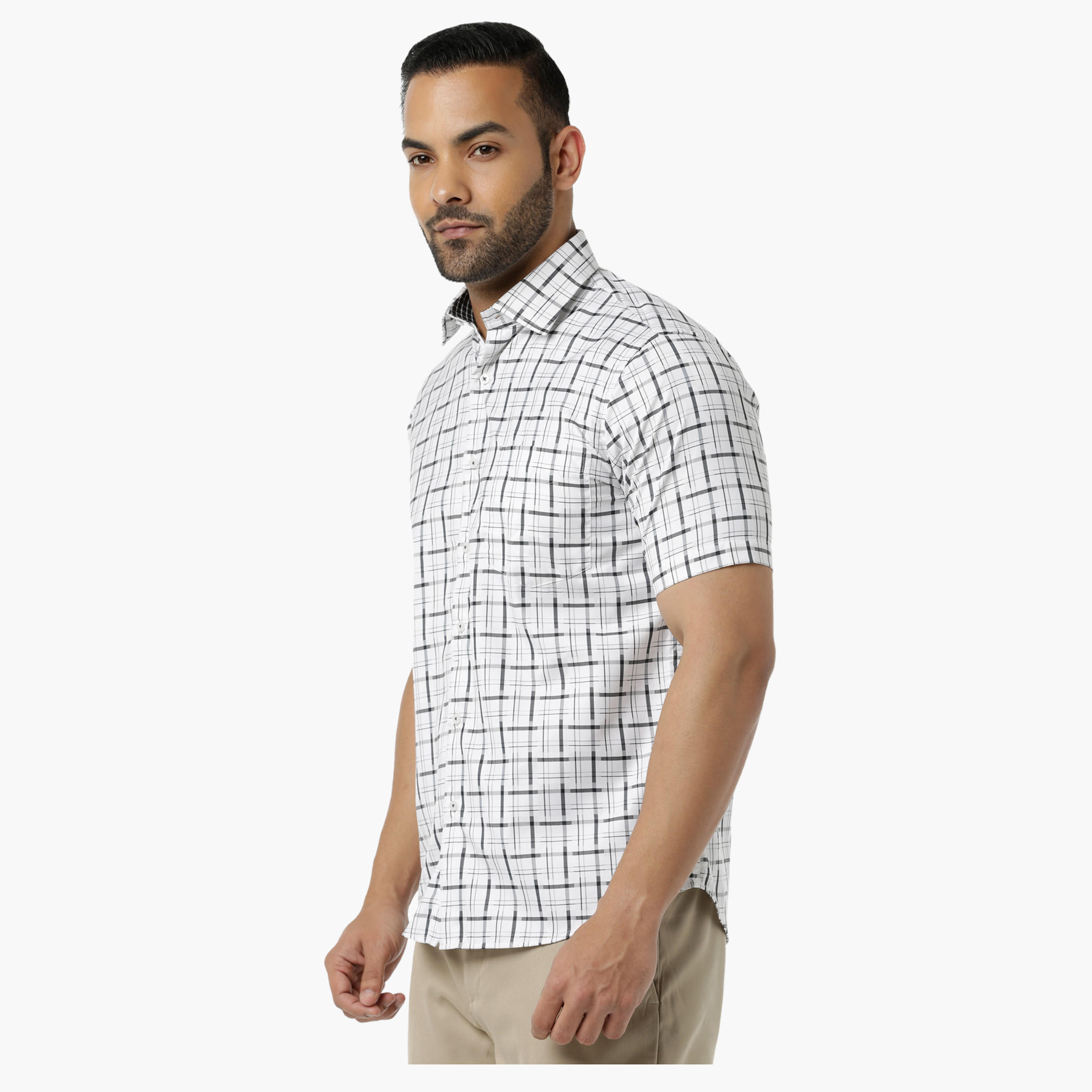 Chequered Casual Shirt with Collar Neck and Short Sleeves in Regular Fit-men-clothing-shirts-image-3