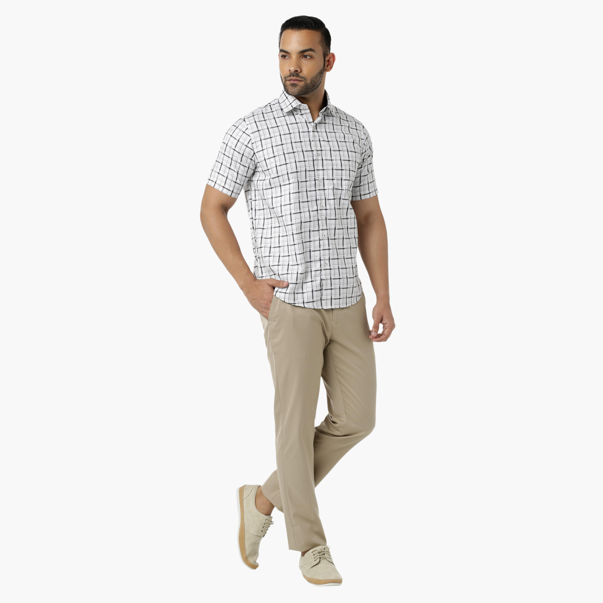 Chequered Casual Shirt with Collar Neck and Short Sleeves in Regular Fit-men-clothing-shirts-image-5