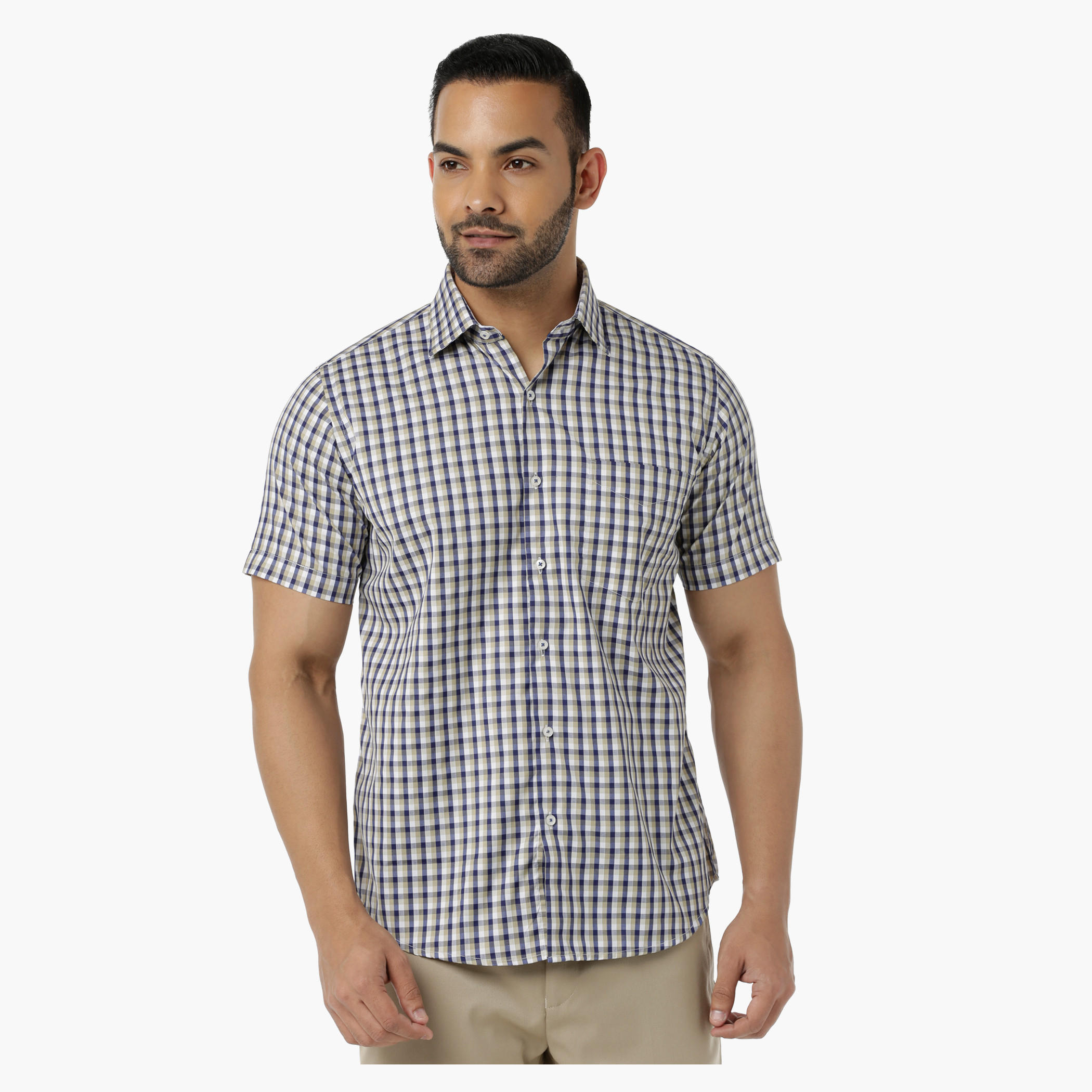 Chequered Casual Shirt with Collar Neck and Short Sleeves in Regular Fit-men-clothing-shirts-image-1