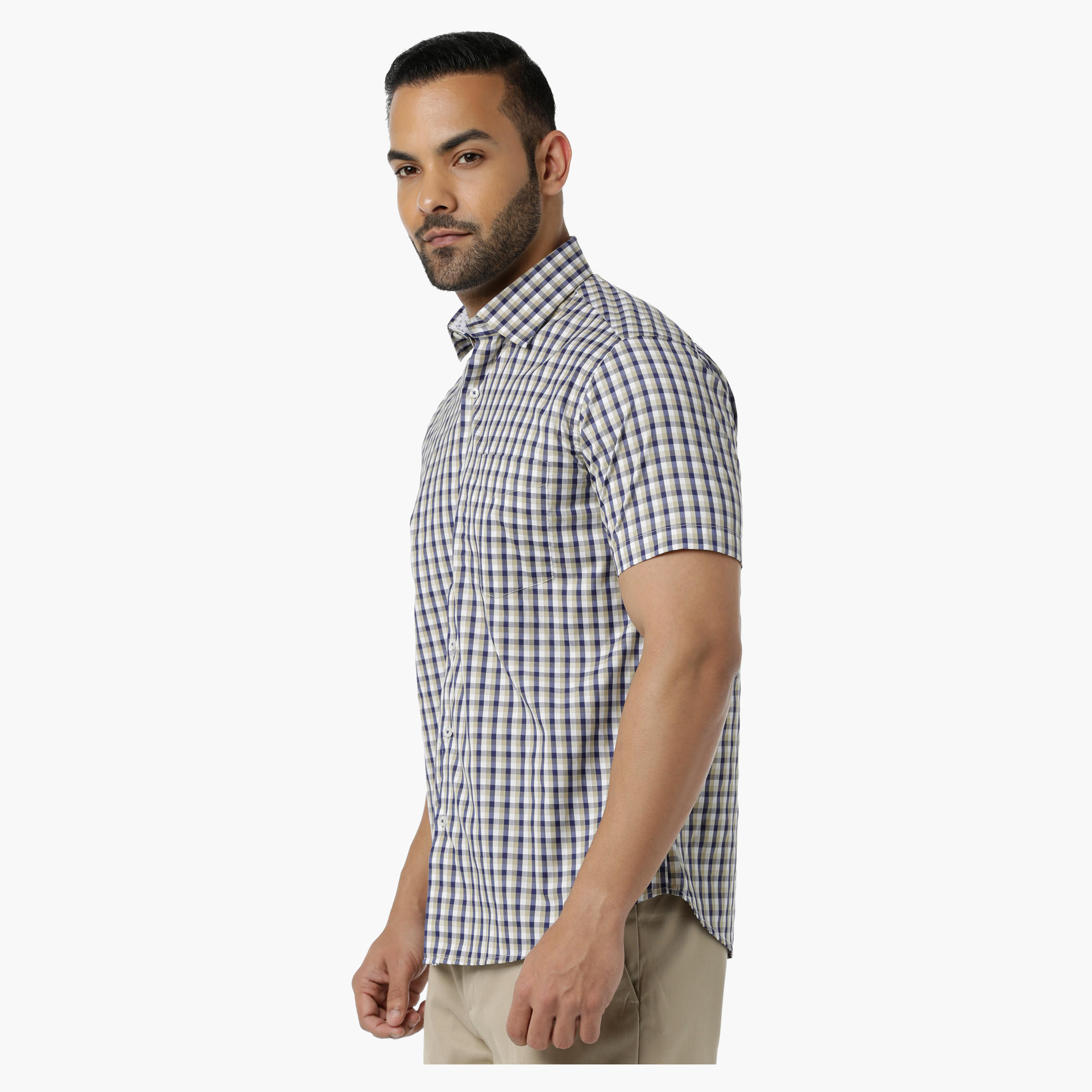 Chequered Casual Shirt with Collar Neck and Short Sleeves in Regular Fit-men-clothing-shirts-image-3