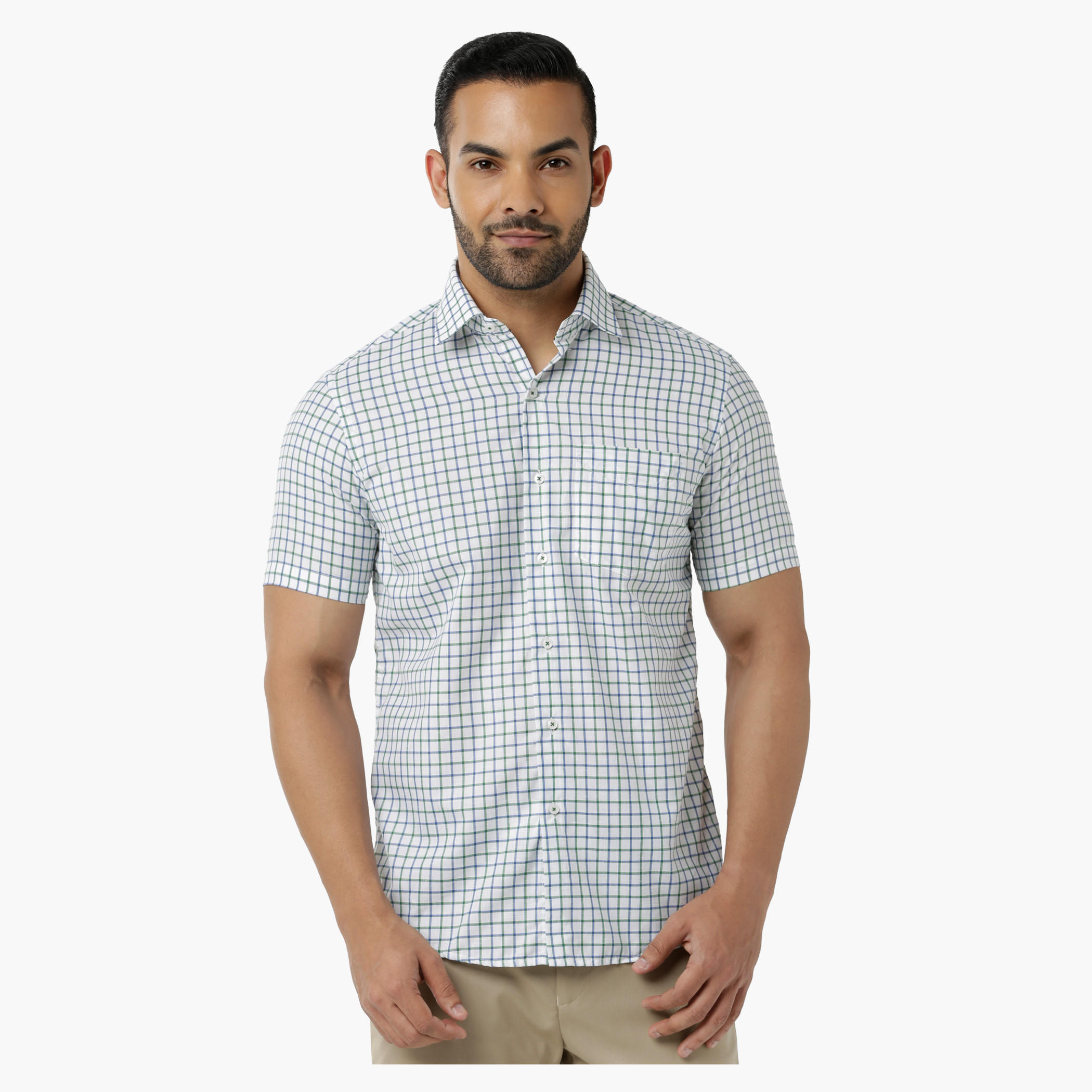Chequered Casual Shirt with Collar Neck and Short Sleeves in Regular Fit-men-clothing-shirts-image-1