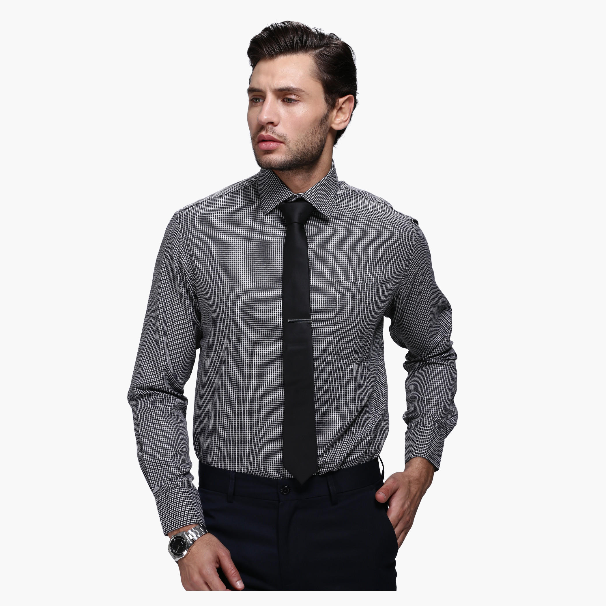 Chequered Shirt with Long Sleeves in Slim Fit-men-clothing-shirts-image-1