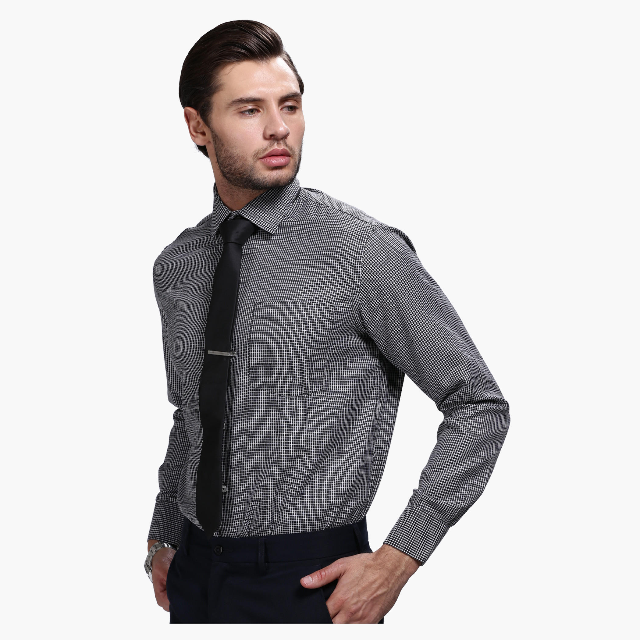 Chequered Shirt with Long Sleeves in Slim Fit-men-clothing-shirts-image-3