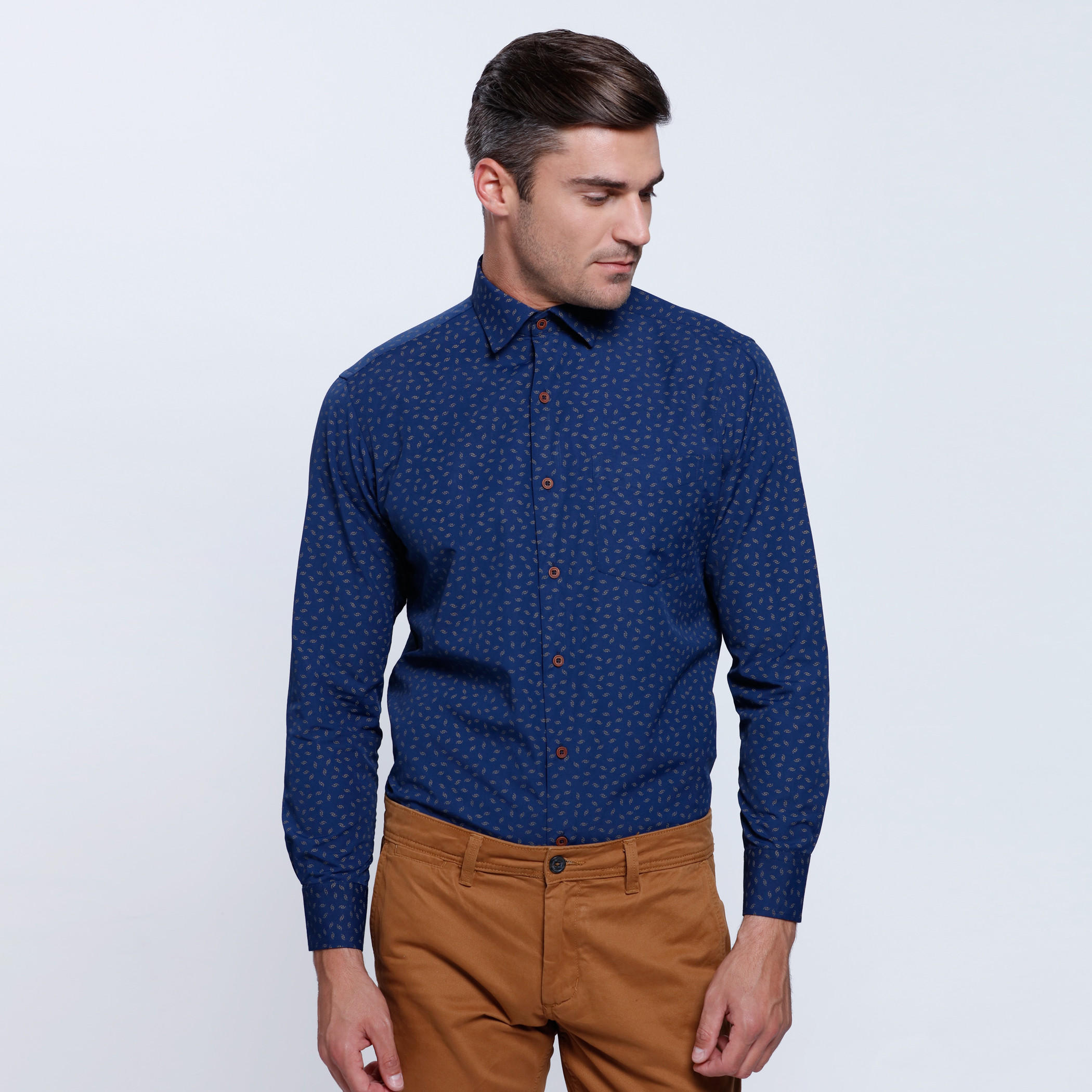 Printed Shirt with Long Sleeves and Button Placket-men-clothing-shirts-image-1