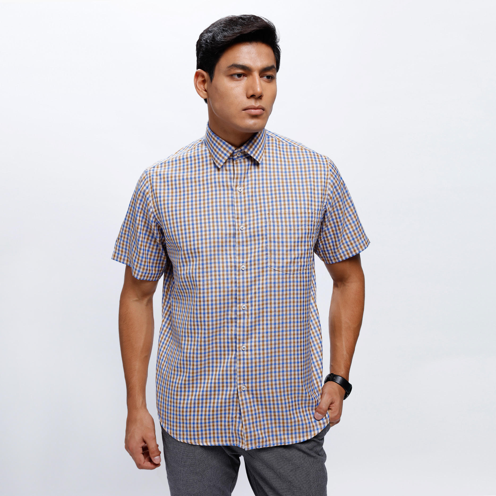 Checkered Shirt with Short Sleeves-men-clothing-shirts-image-1