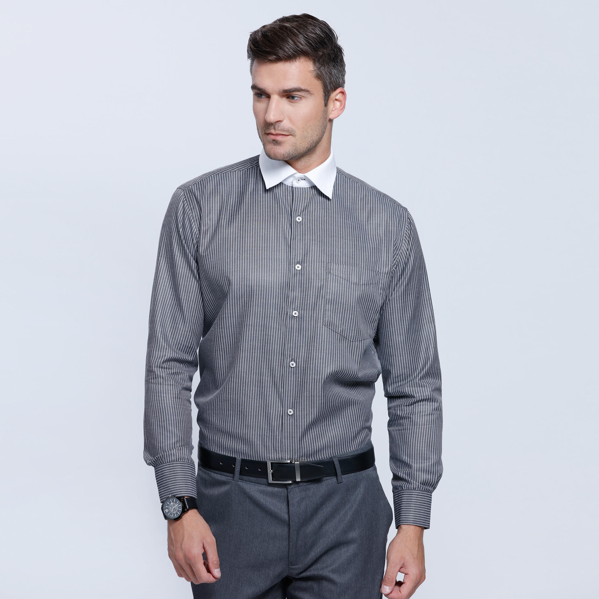 Striped Long Sleeves Shirt with Button Placket-men-clothing-shirts-image-1