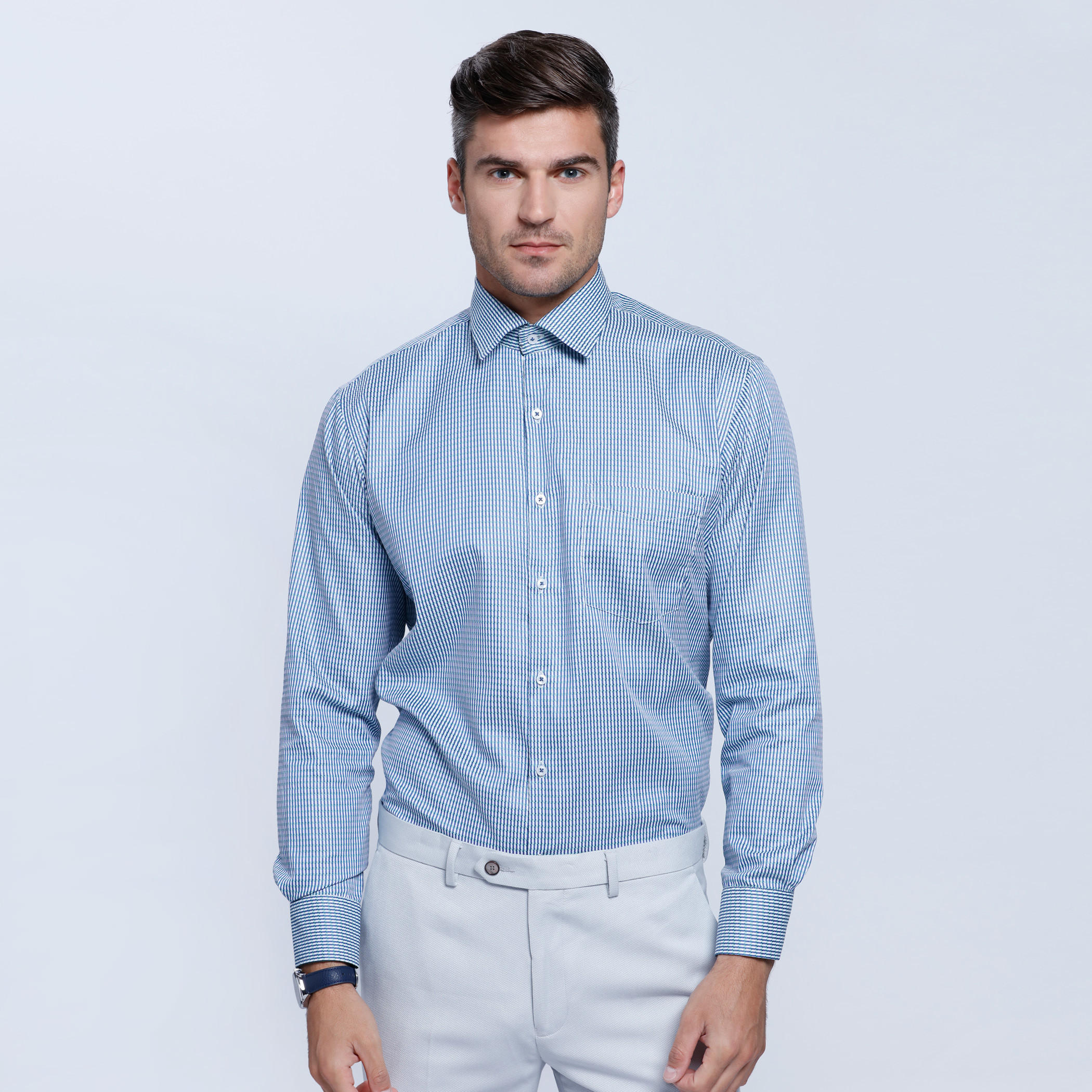 Striped Long Sleeves Shirt with Button Placket-men-clothing-shirts-image-5