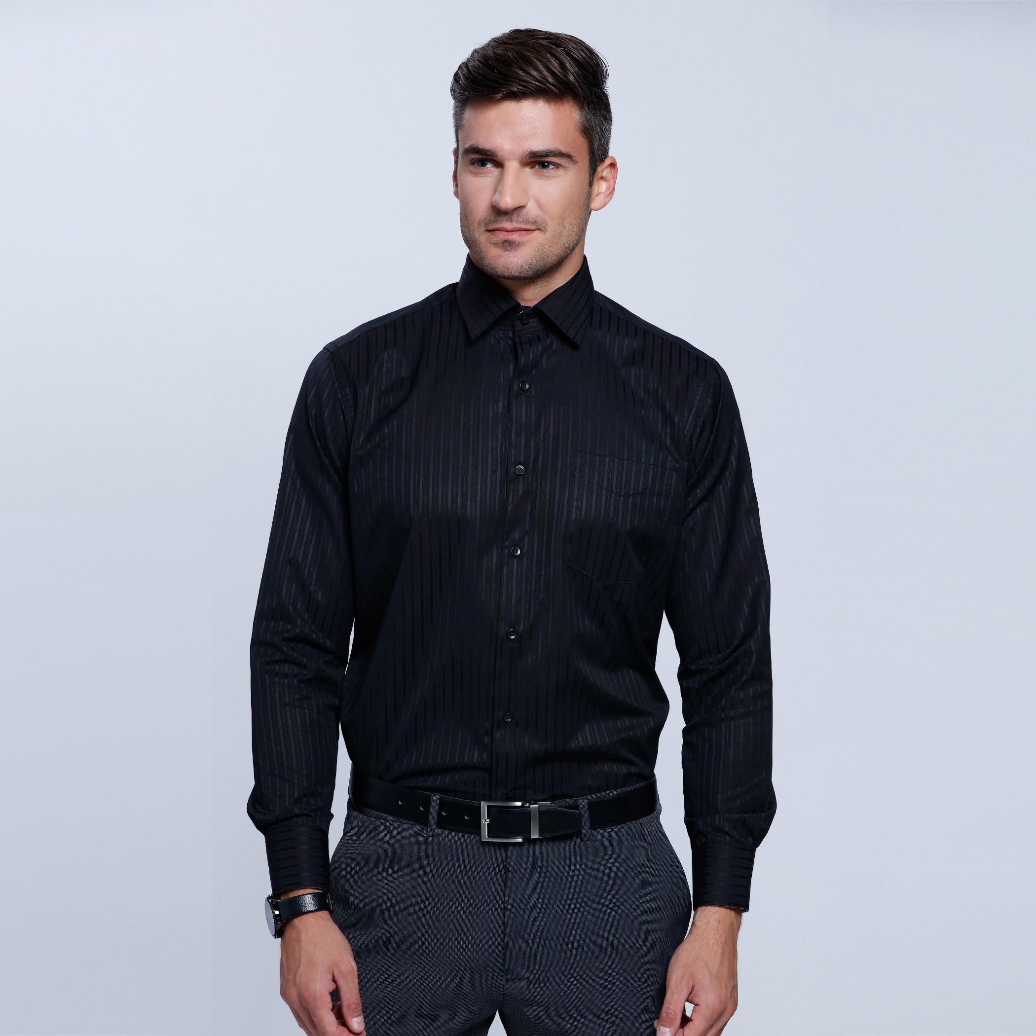 Striped Long Sleeves Shirt with Button Placket-men-clothing-shirts-image-1
