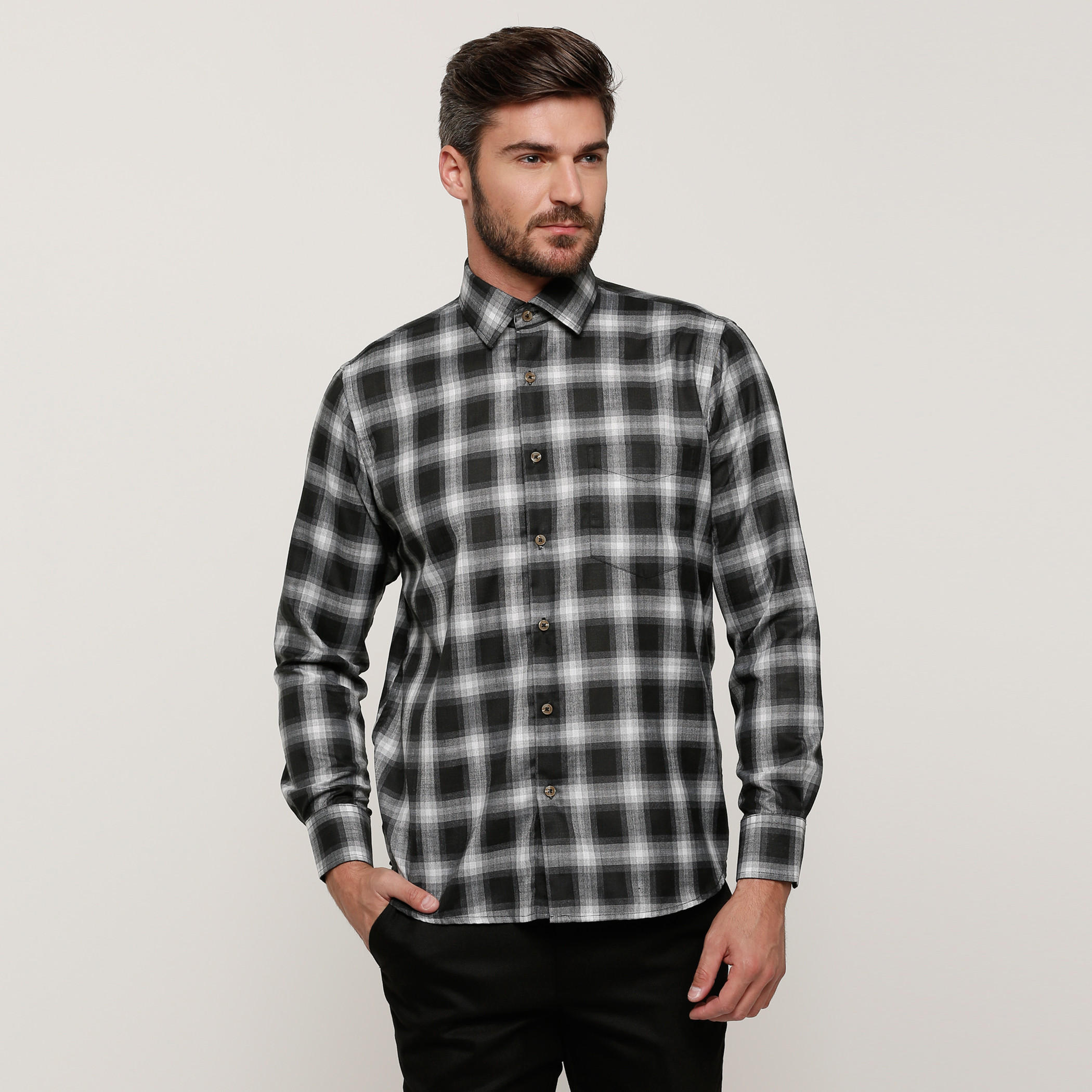 Chequered Shirt with Long Sleeves and Complete Placket-men-clothing-shirts-image-1