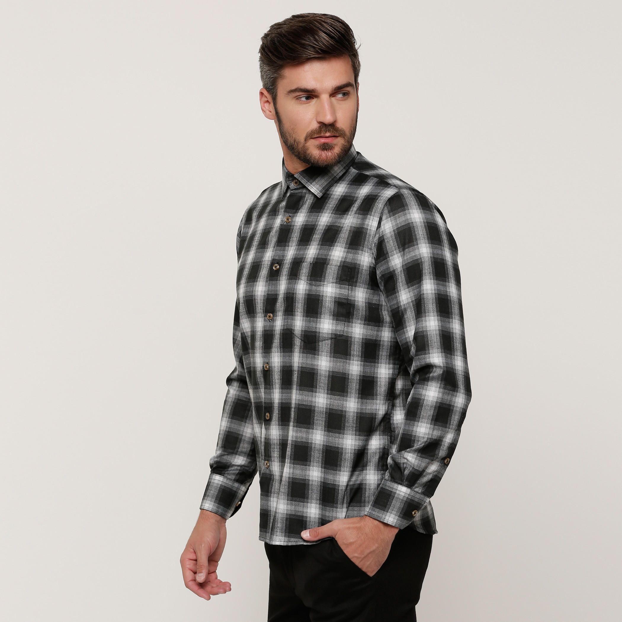 Chequered Shirt with Long Sleeves and Complete Placket-men-clothing-shirts-image-3