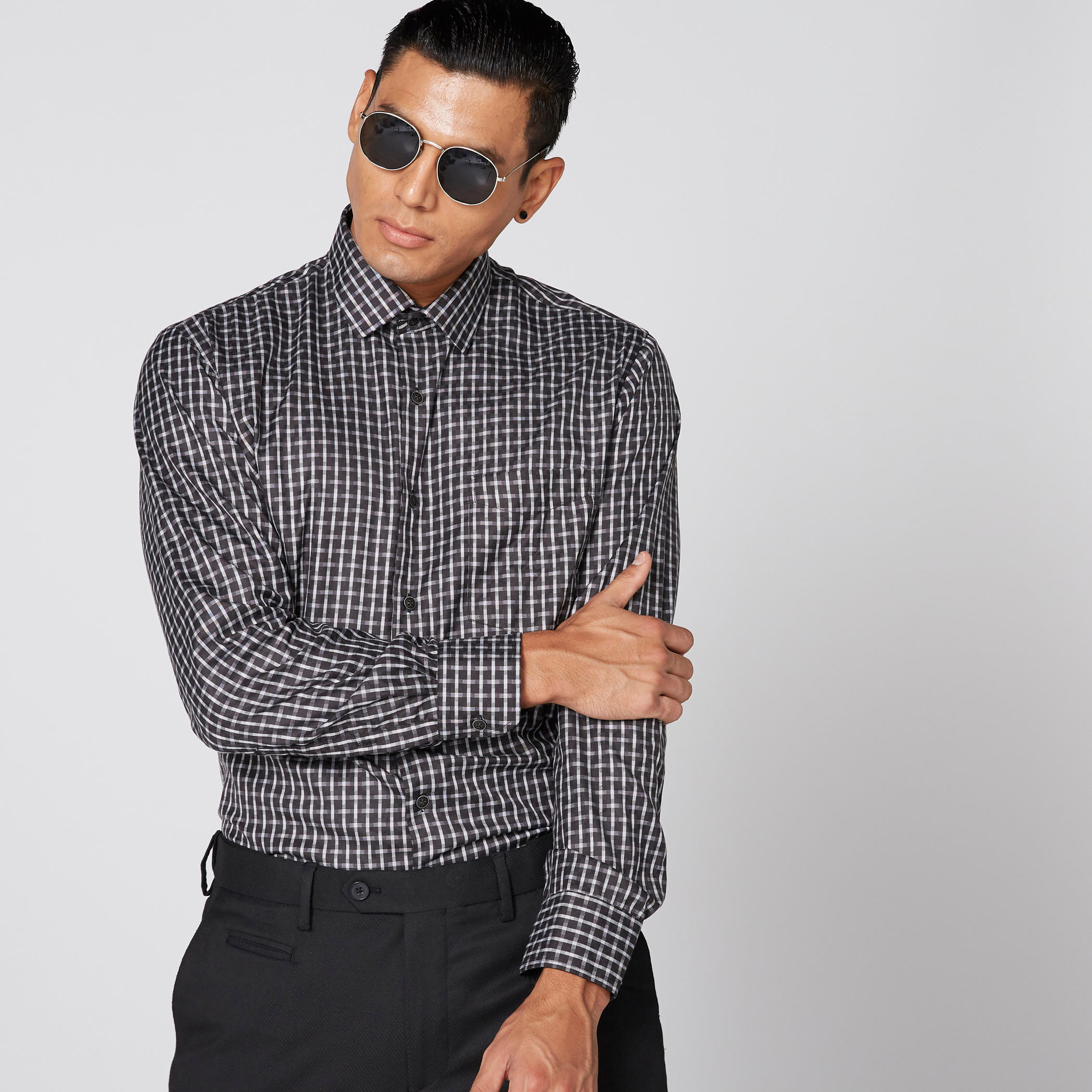 Chequered Shirt with Long Sleeves and Complete Placket-men-clothing-shirts-image-2