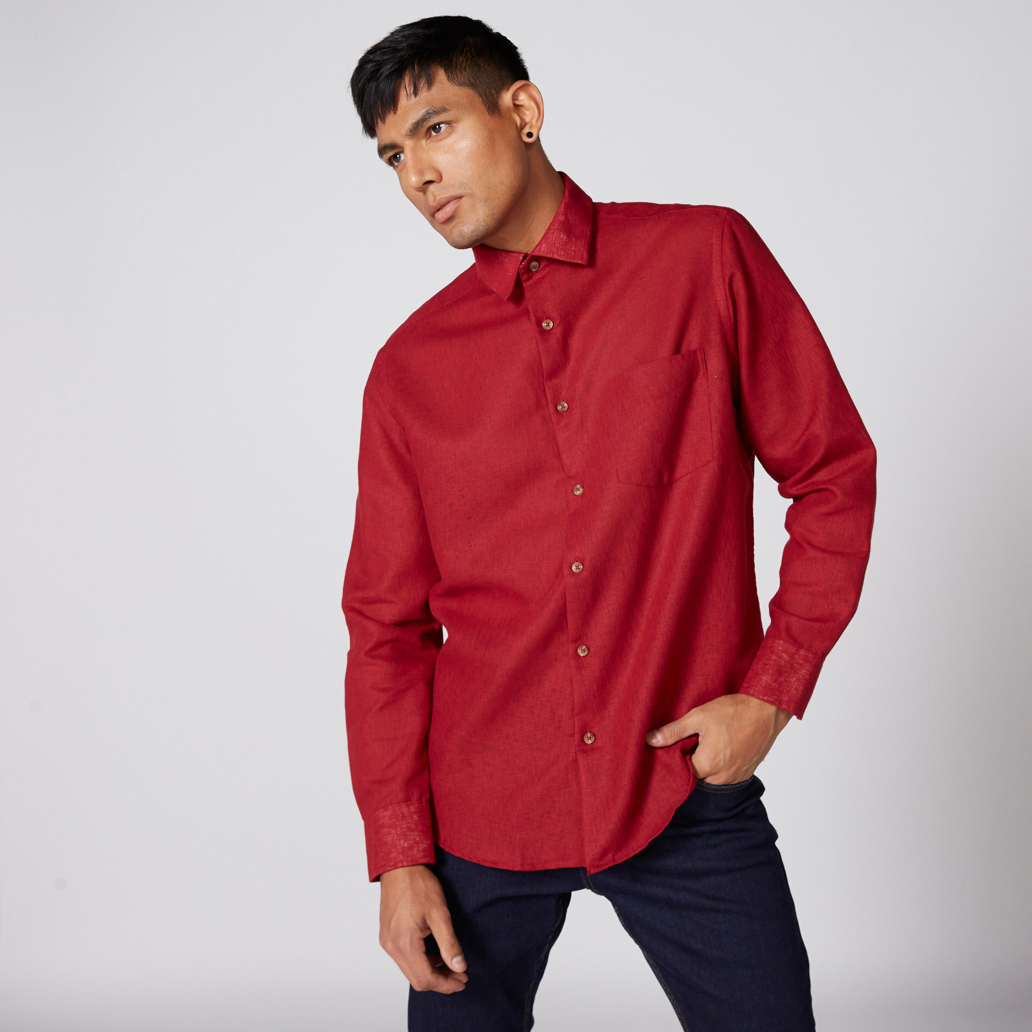 Textured Shirt with Long Sleeves and Complete Placket-men-clothing-shirts-image-1