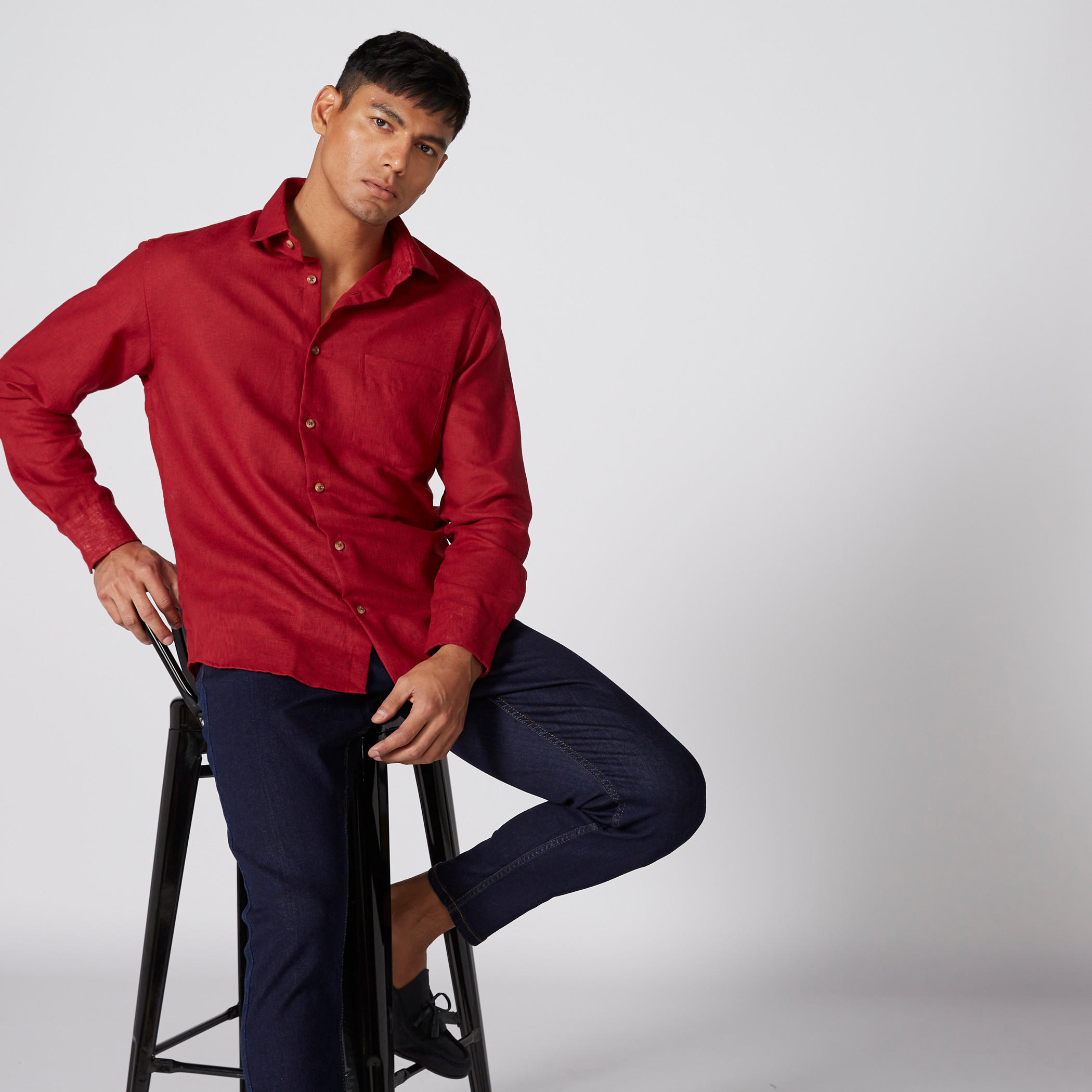 Textured Shirt with Long Sleeves and Complete Placket-men-clothing-shirts-image-3