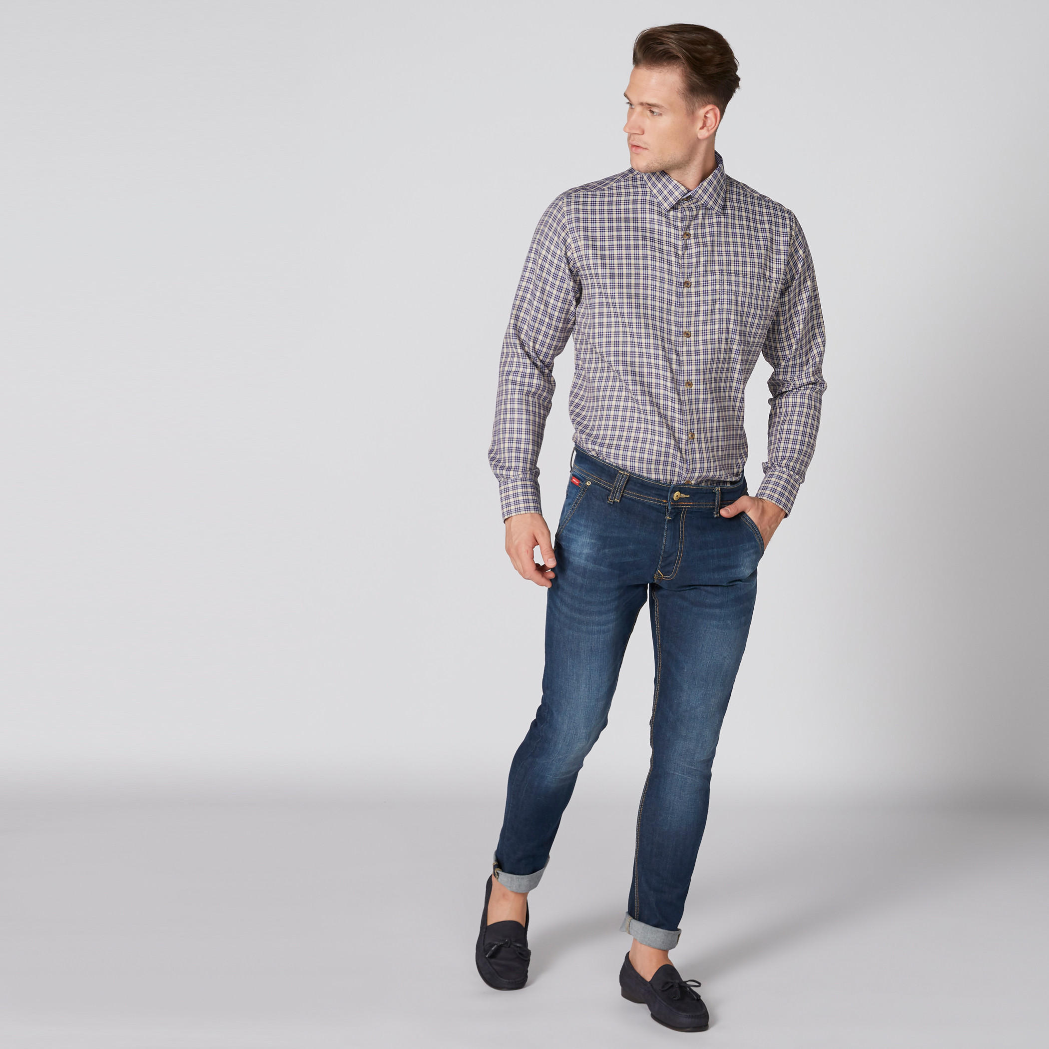 Chequered Shirt with Complete Placket and Long Sleeves-men-clothing-shirts-image-1