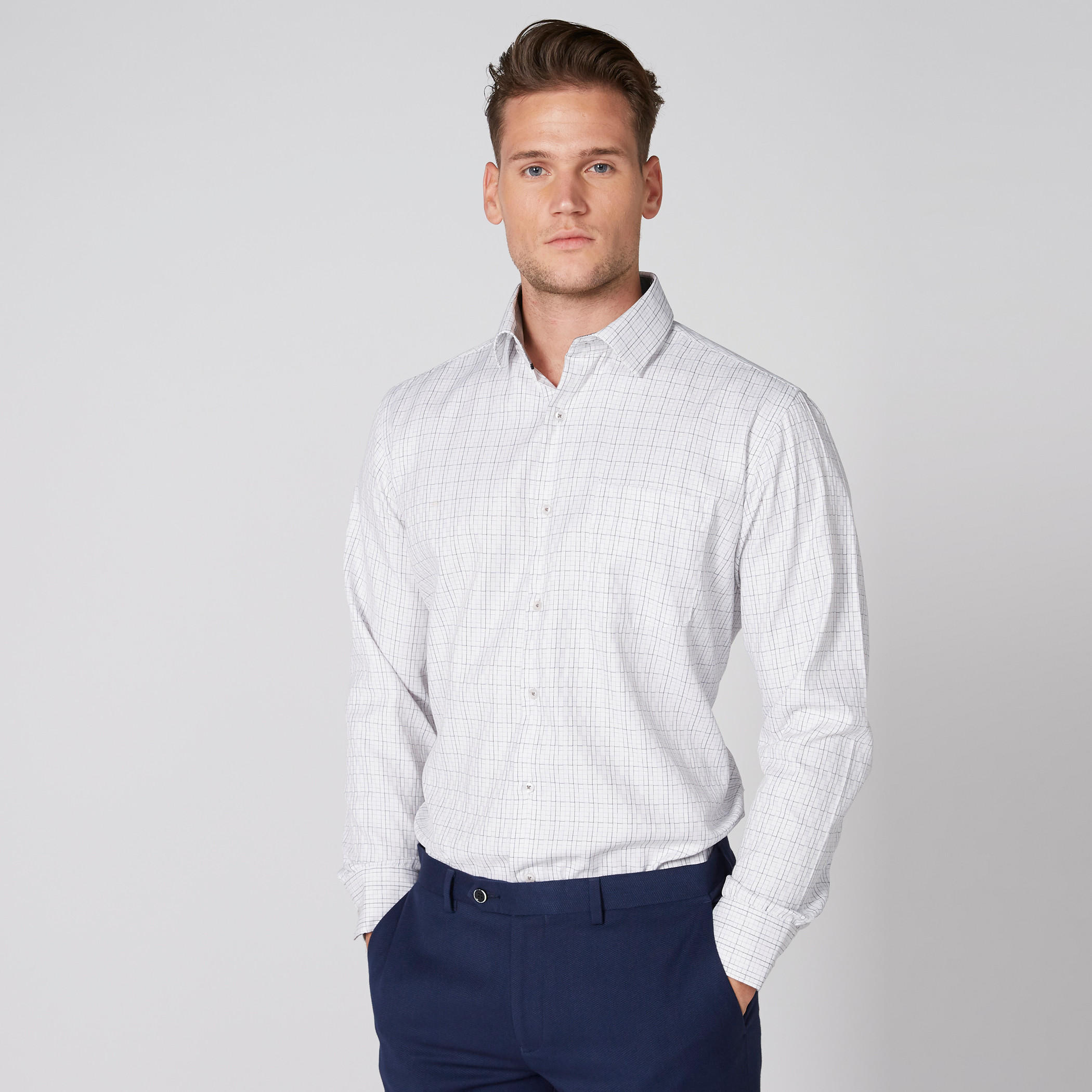 Chequered Shirt with Long Sleeves and Complete Placket-men-clothing-shirts-image-1