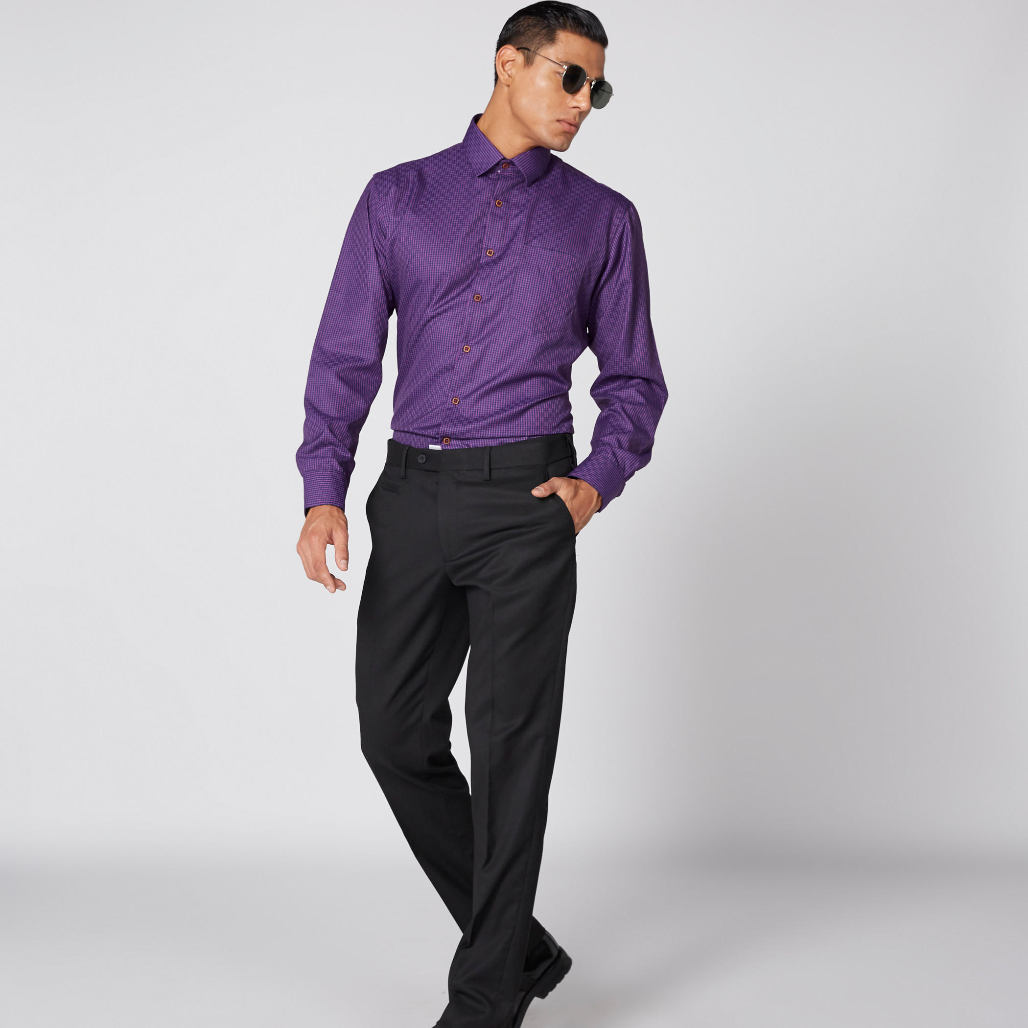 قميص كاروهات أكمام طويلة وأزرار-men-clothing-shirts-image-1