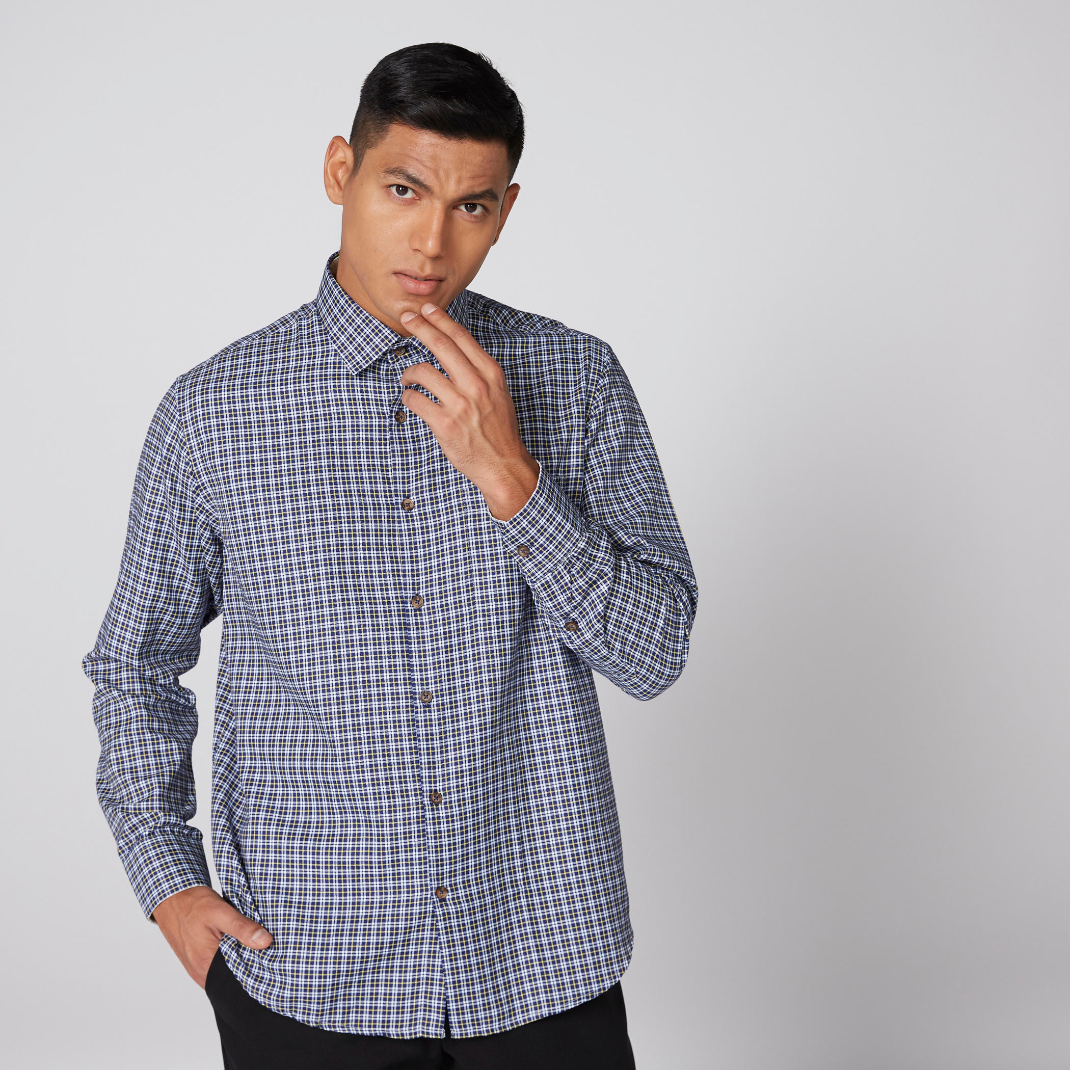 Chequered Shirt with Long Sleeves and Complete Placket-men-clothing-shirts-image-1
