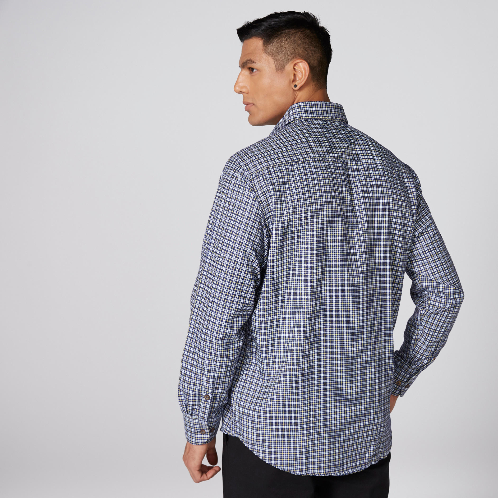 Chequered Shirt with Long Sleeves and Complete Placket-men-clothing-shirts-image-2