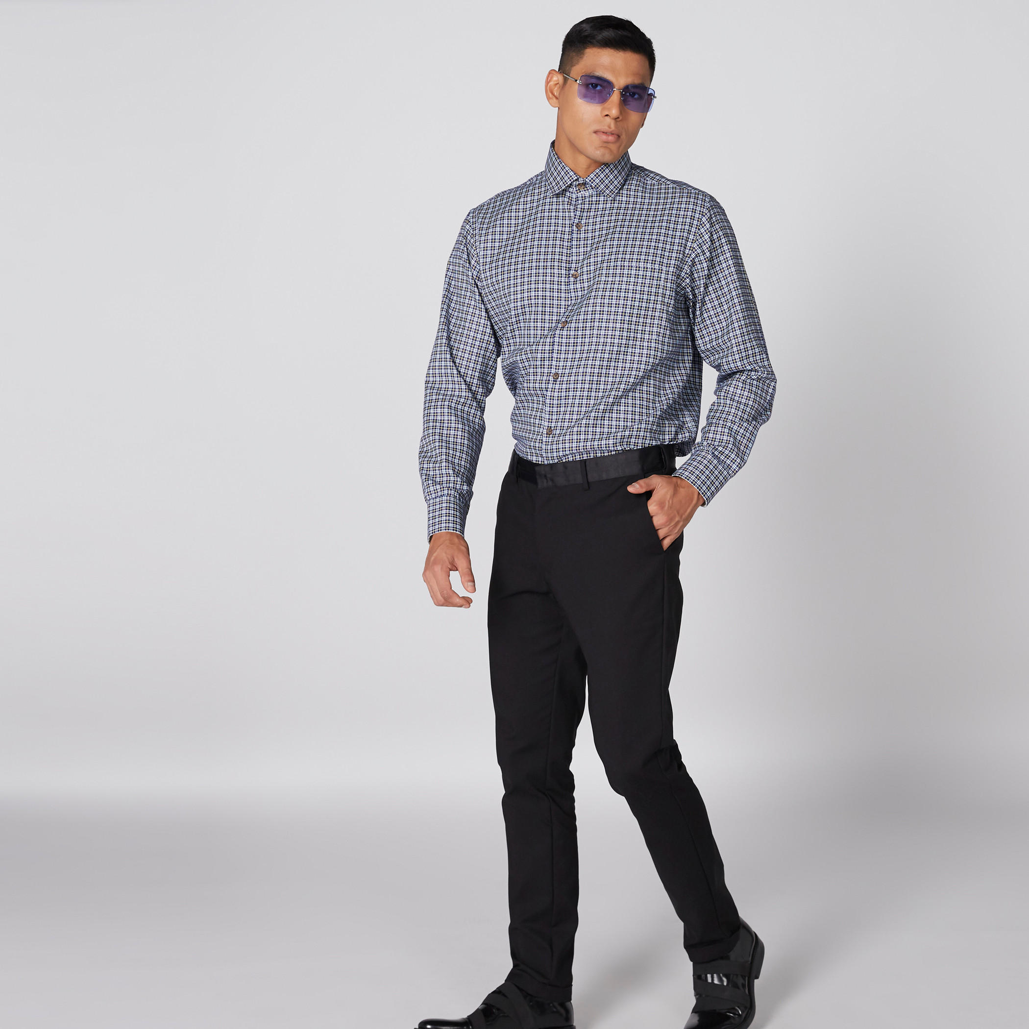 Chequered Shirt with Long Sleeves and Complete Placket-men-clothing-shirts-image-3