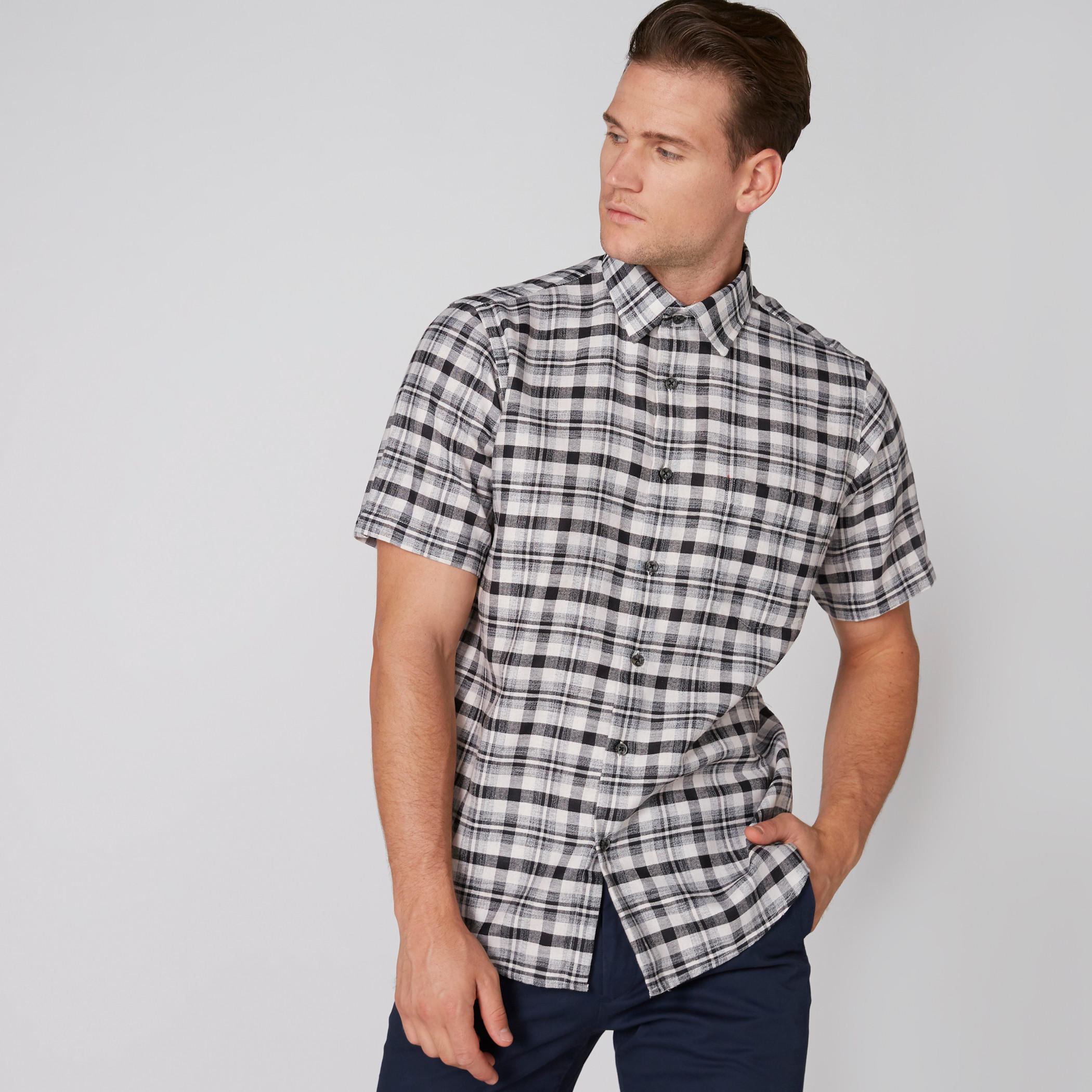 قميص كاروهات أكمام قصيرة وأزرار-men-clothing-shirts-image-3