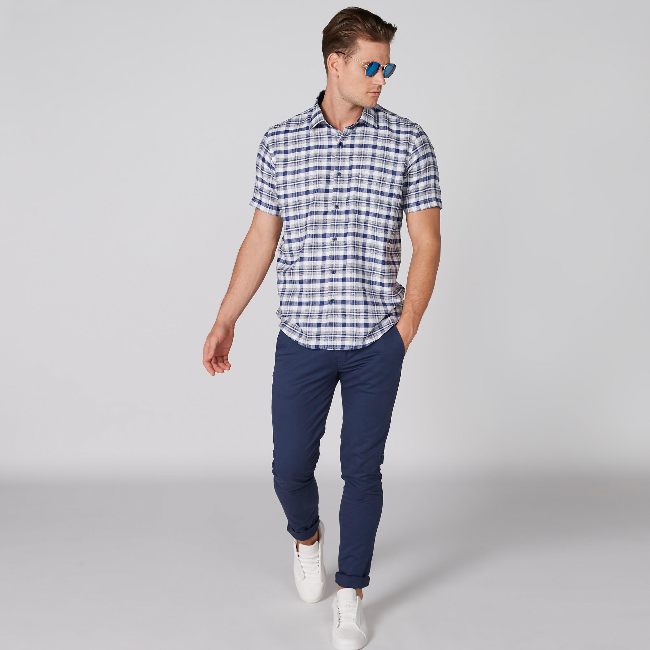 Chequered Shirt with Short Sleeves and Complete Placket-men-clothing-shirts-image-1