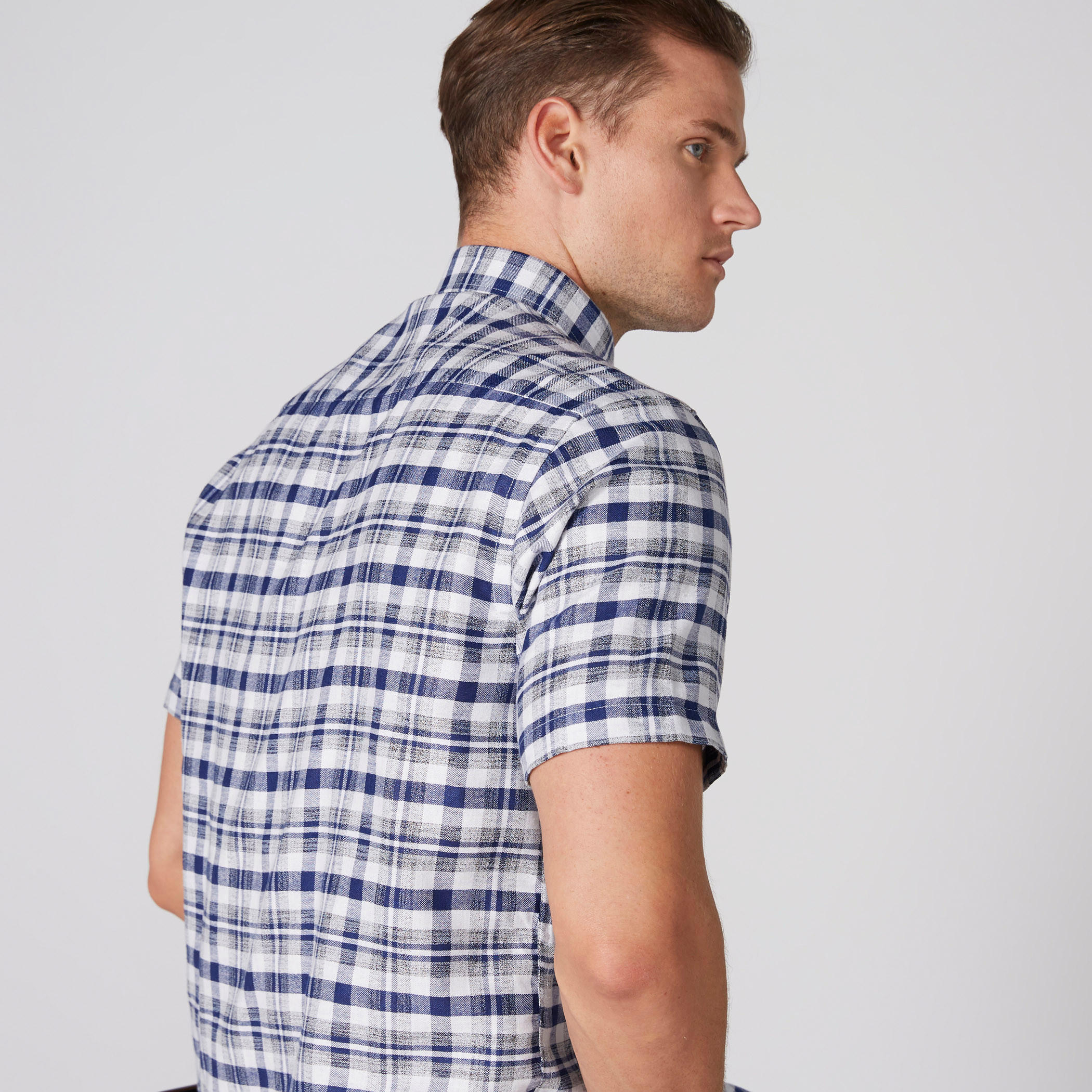 Chequered Shirt with Short Sleeves and Complete Placket-men-clothing-shirts-image-2