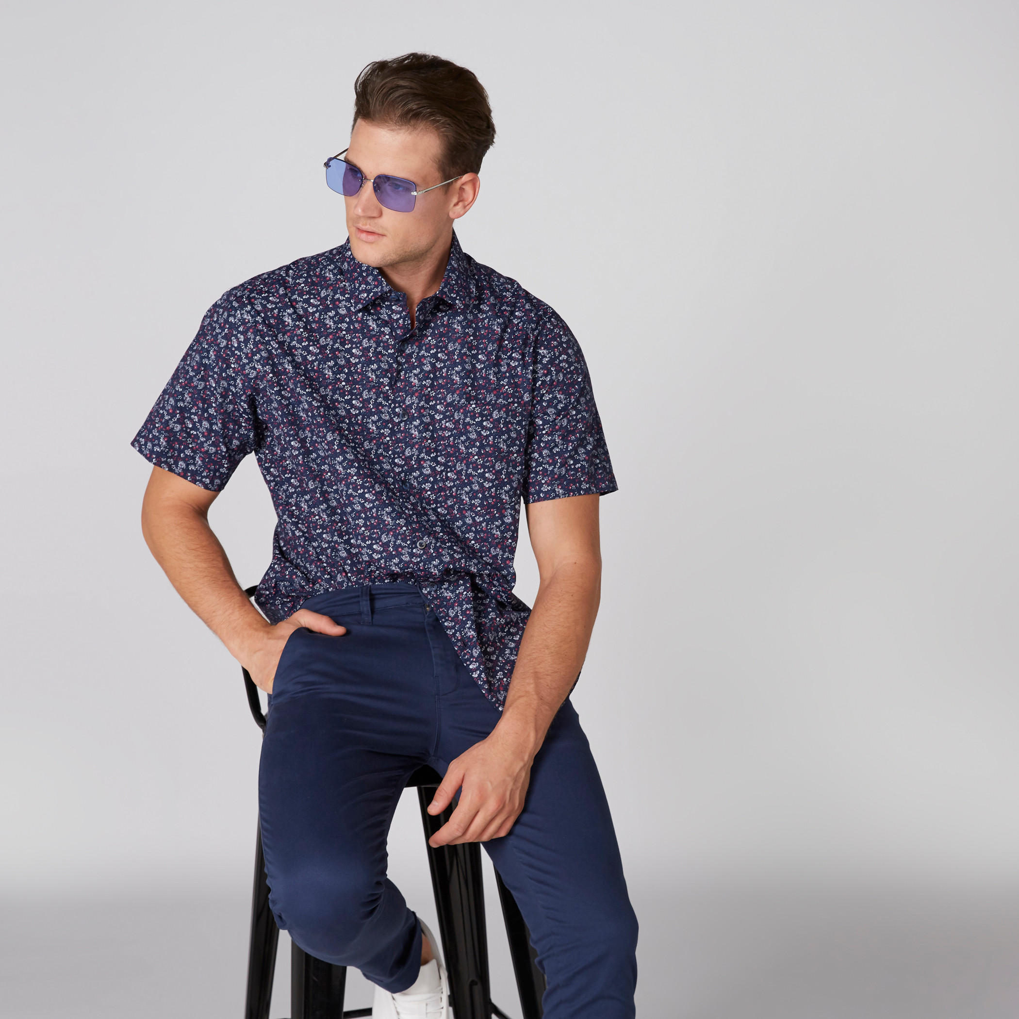 قميص منقوش بأكمام قصيرة وأزرار-men-clothing-shirts-image-3