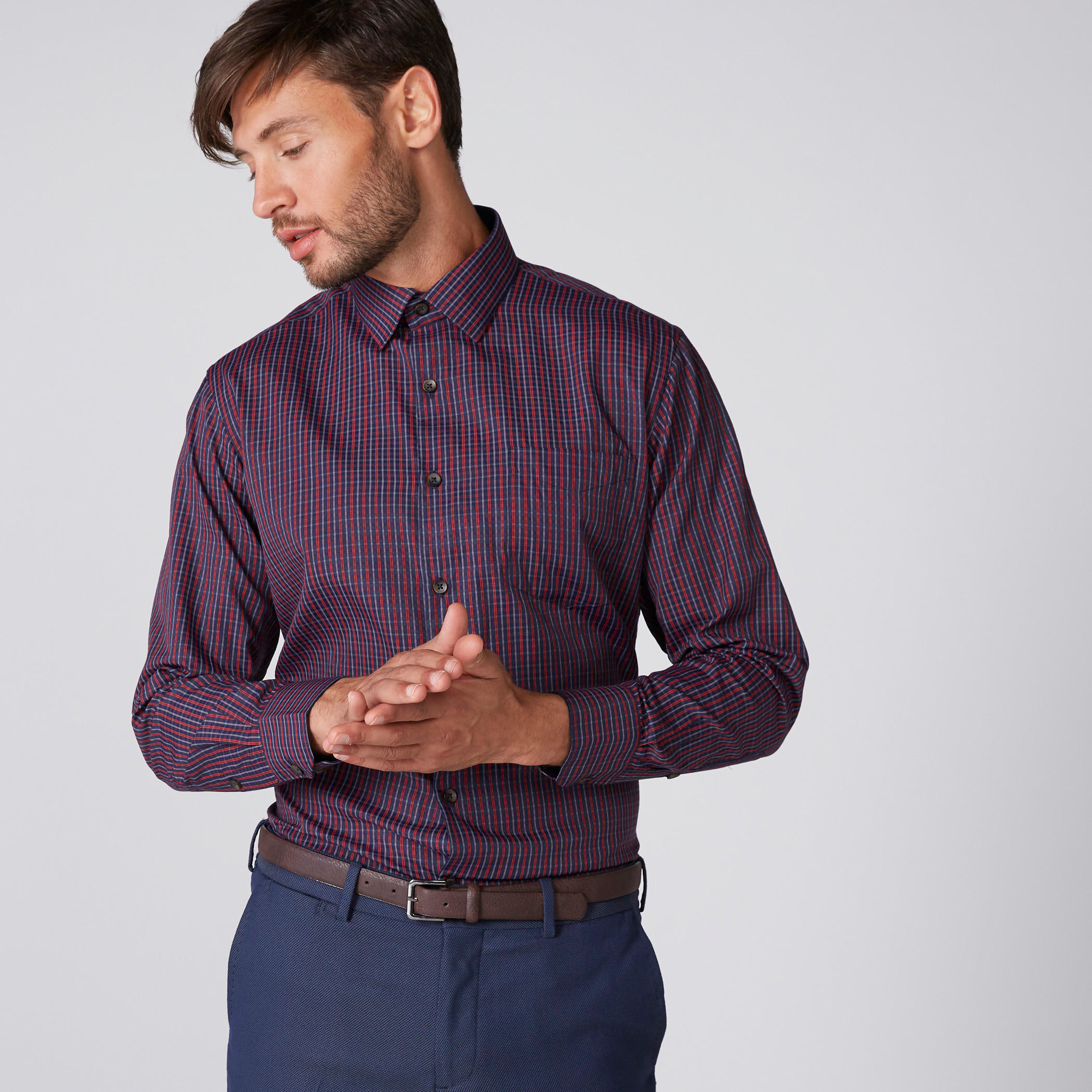قميص كاروهات بأكمام طويلة وأزرار-men-clothing-shirts-image-4