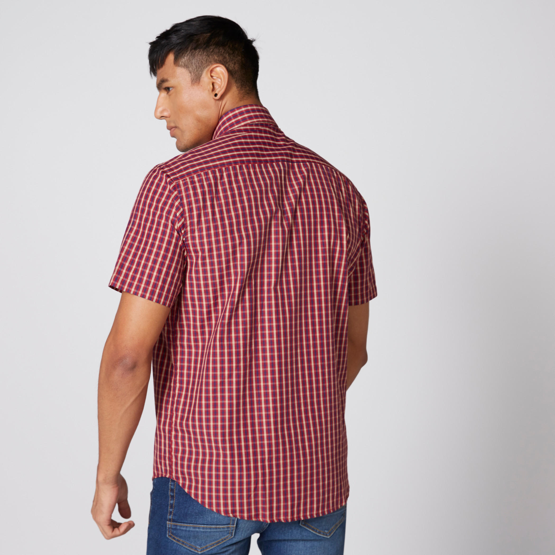 قميص مربعات سهل الكي بأكمام قصيرة وأزرار-men-clothing-shirts-image-2