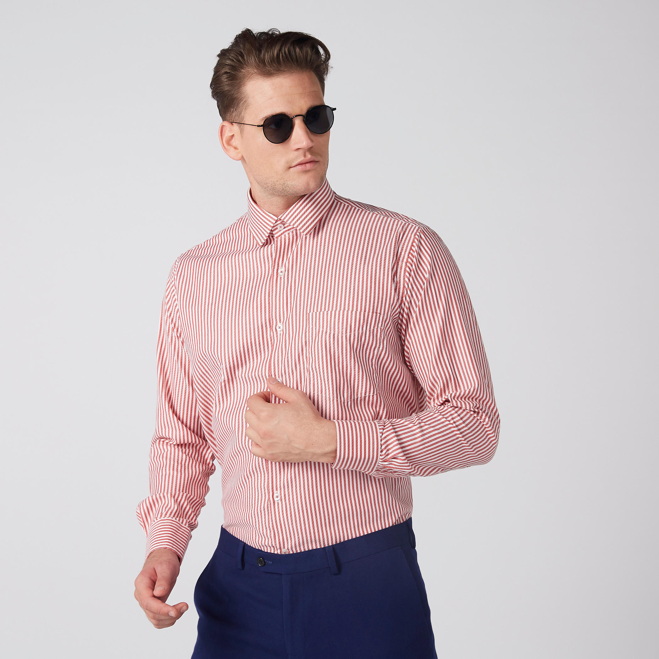 Easy Iron Striped Shirt with Long Sleeves and Complete Placket-men-clothing-shirts-image-1