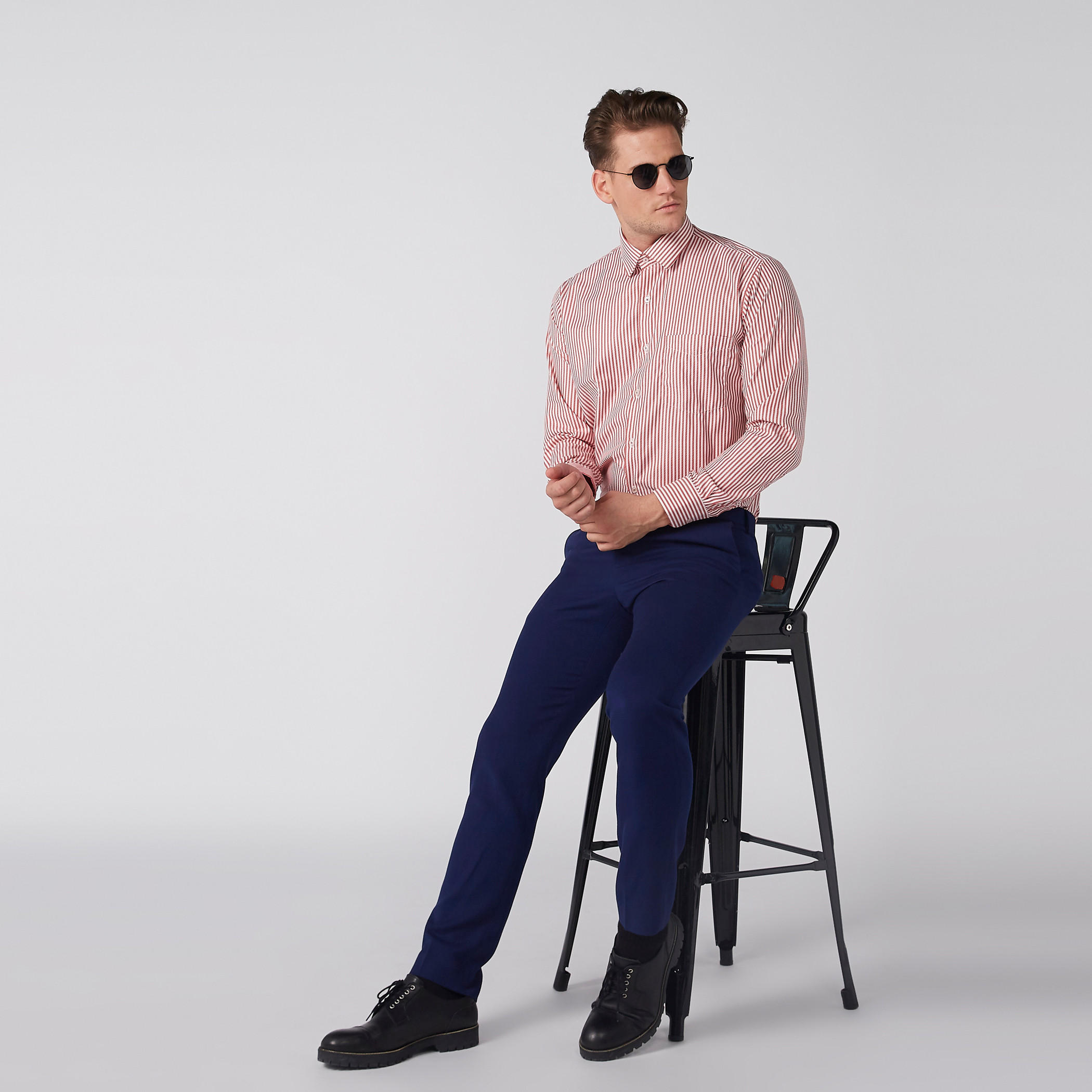 Easy Iron Striped Shirt with Long Sleeves and Complete Placket-men-clothing-shirts-image-2