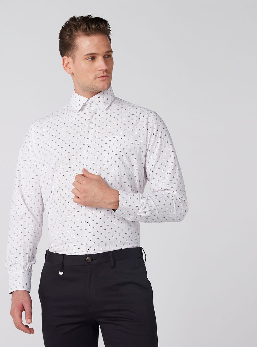 Easy Iron Printed Shirt with Long Sleeves and Complete Placket-men-clothing-shirts-image-1