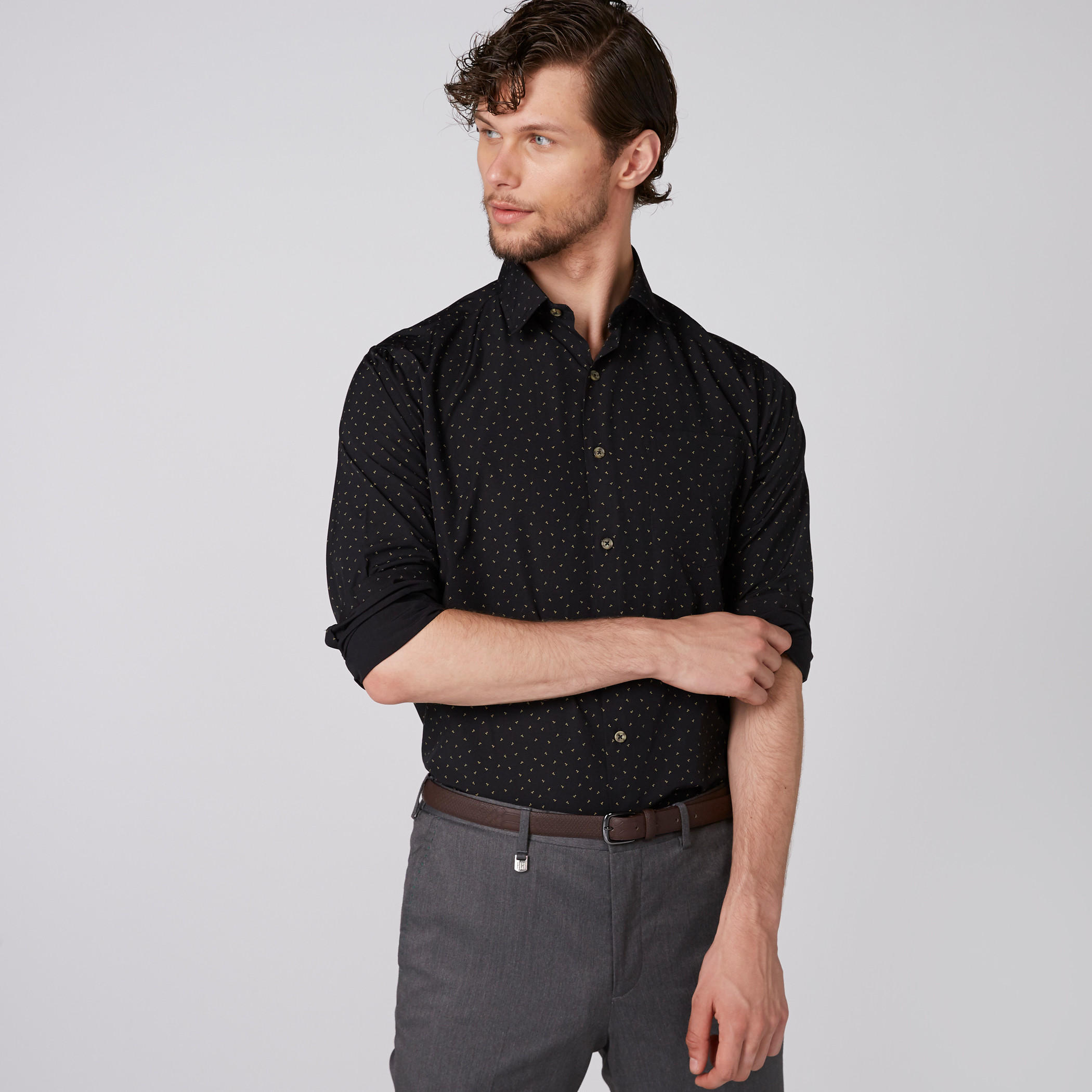 Easy Iron Printed Shirt with Long Sleeves and Complete Placket-men-clothing-shirts-image-1