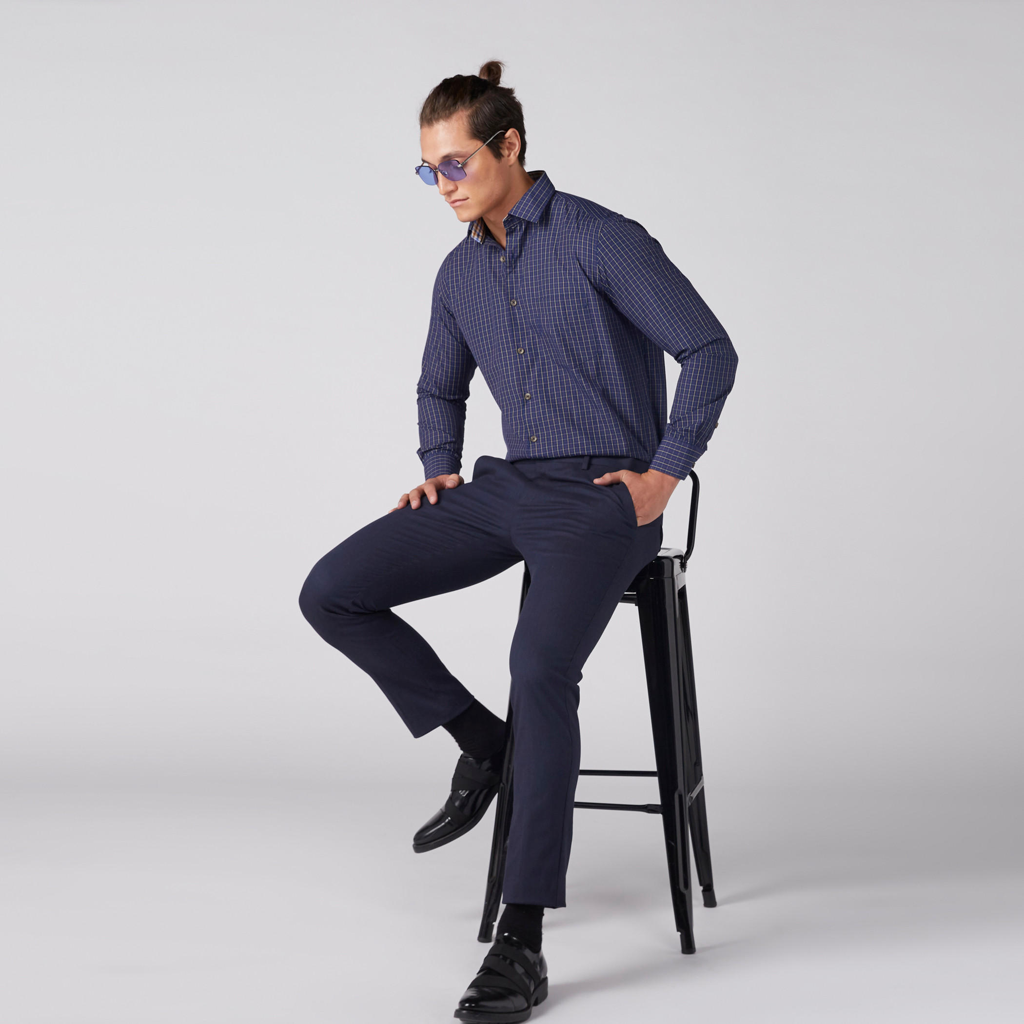 قميص مربعات سهل الكي بأكمام طويلة وأزرار-men-clothing-shirts-image-4