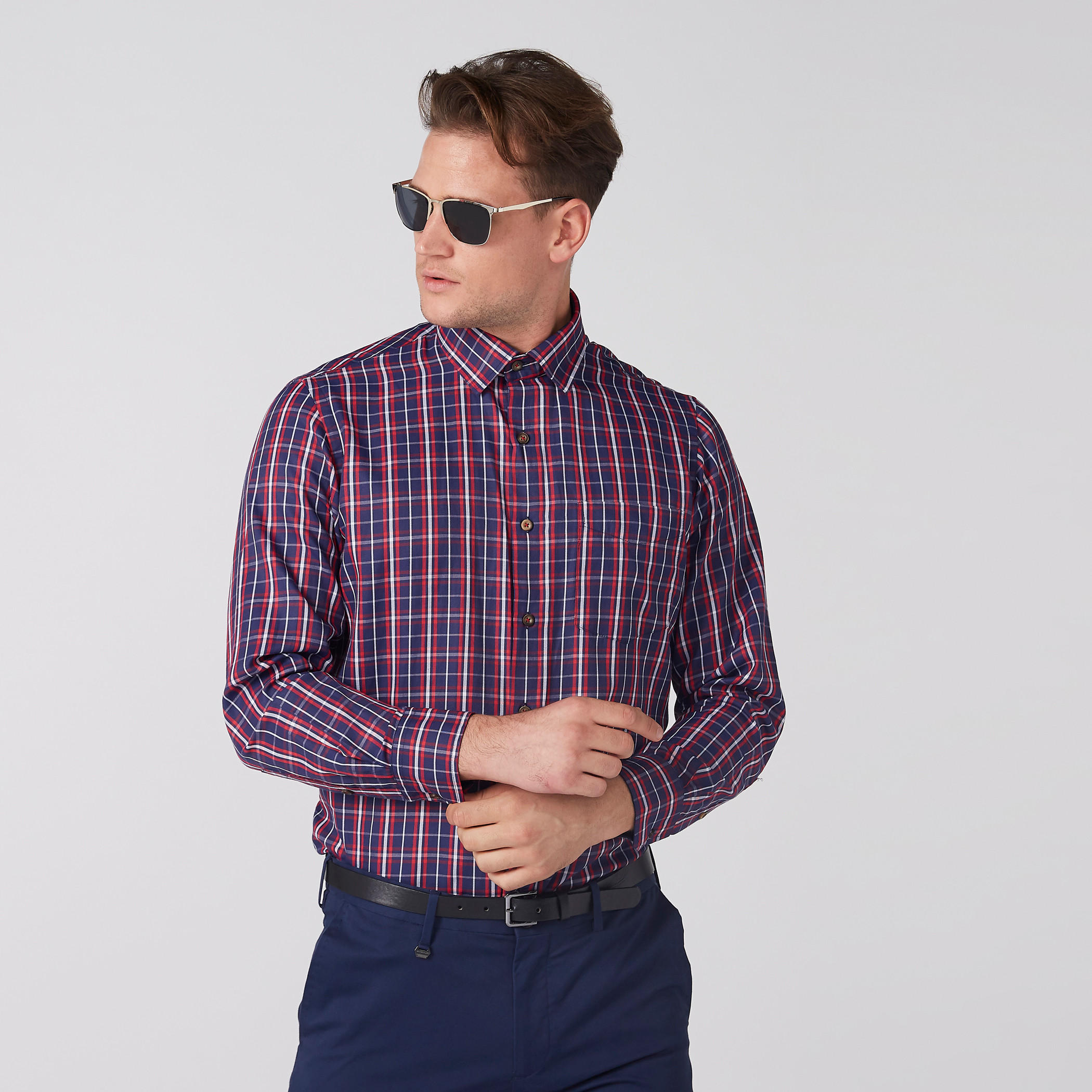 قميص مربعات سهل الكي بأكمام طويلة وأزرار-men-clothing-shirts-image-1