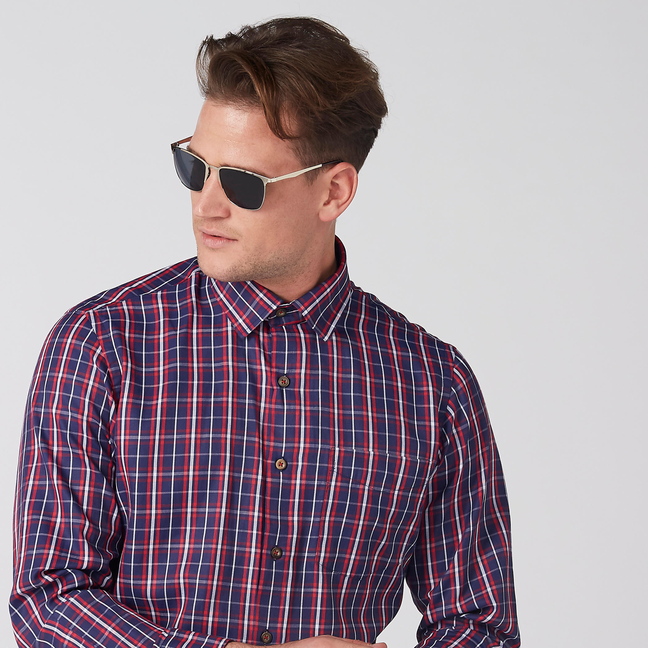 قميص مربعات سهل الكي بأكمام طويلة وأزرار-men-clothing-shirts-image-2