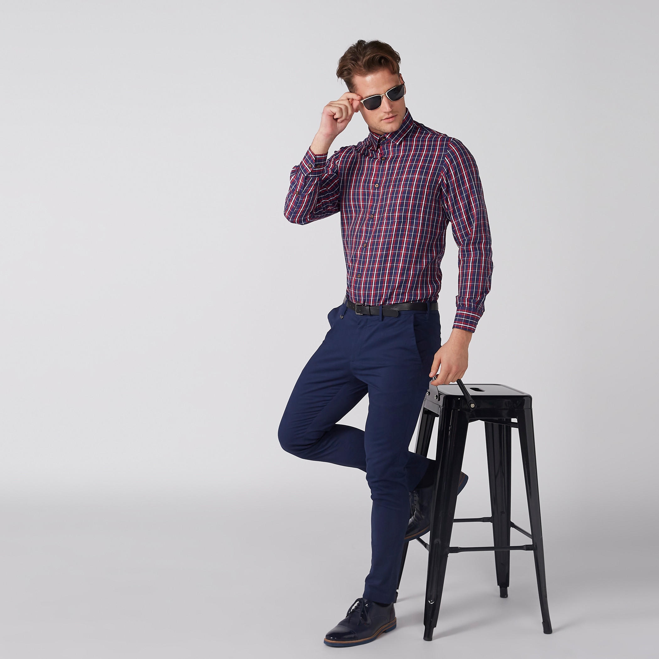 قميص مربعات سهل الكي بأكمام طويلة وأزرار-men-clothing-shirts-image-3
