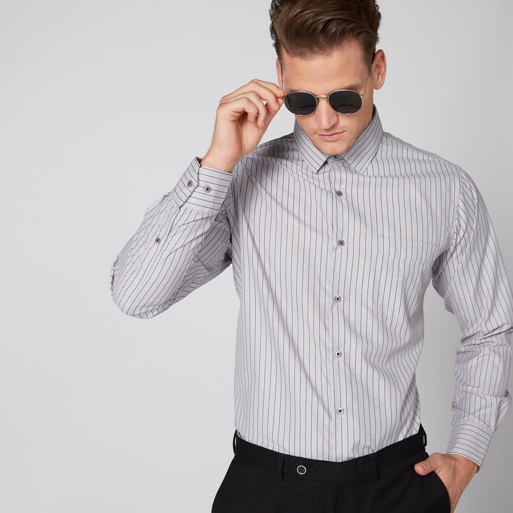 قميص مخطط سهل الكي بأكمام كاملة أزرار-men-clothing-shirts-image-1