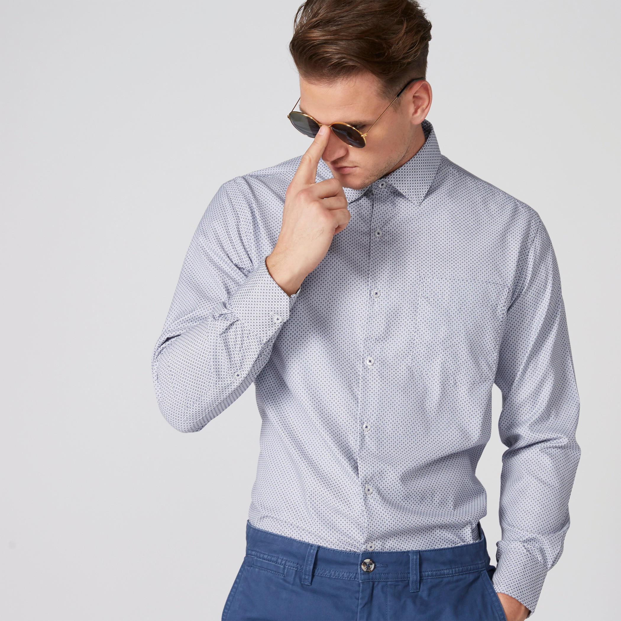 Easy Iron Textured Shirt with Long Sleeves and Complete Placket-men-clothing-shirts-image-1