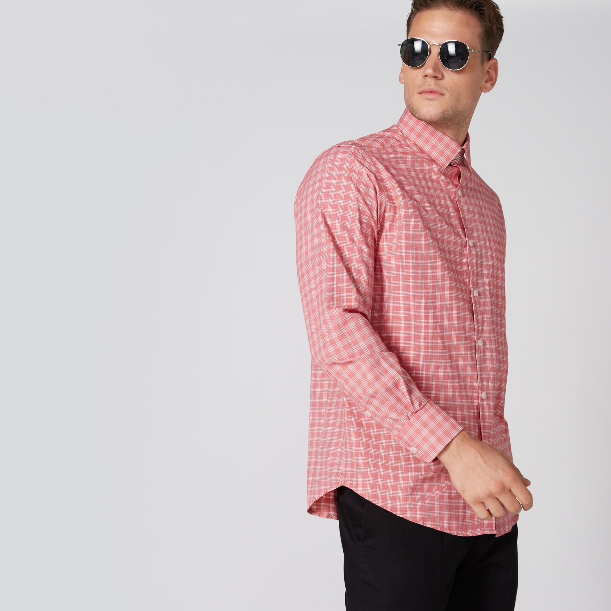 قميص مربعات سهل الكي بأكمام طويلة وأزرار-men-clothing-shirts-image-1
