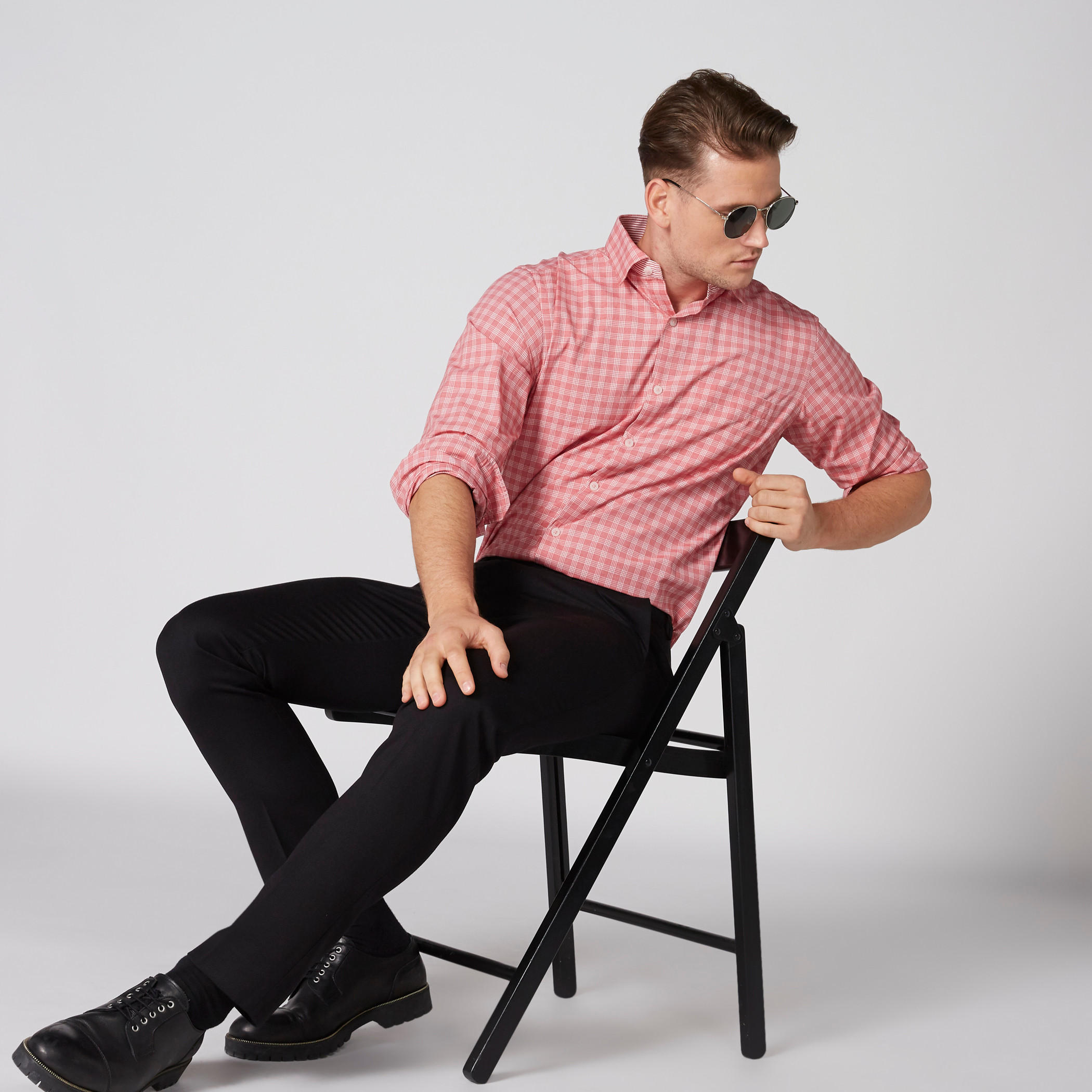 قميص مربعات سهل الكي بأكمام طويلة وأزرار-men-clothing-shirts-image-3