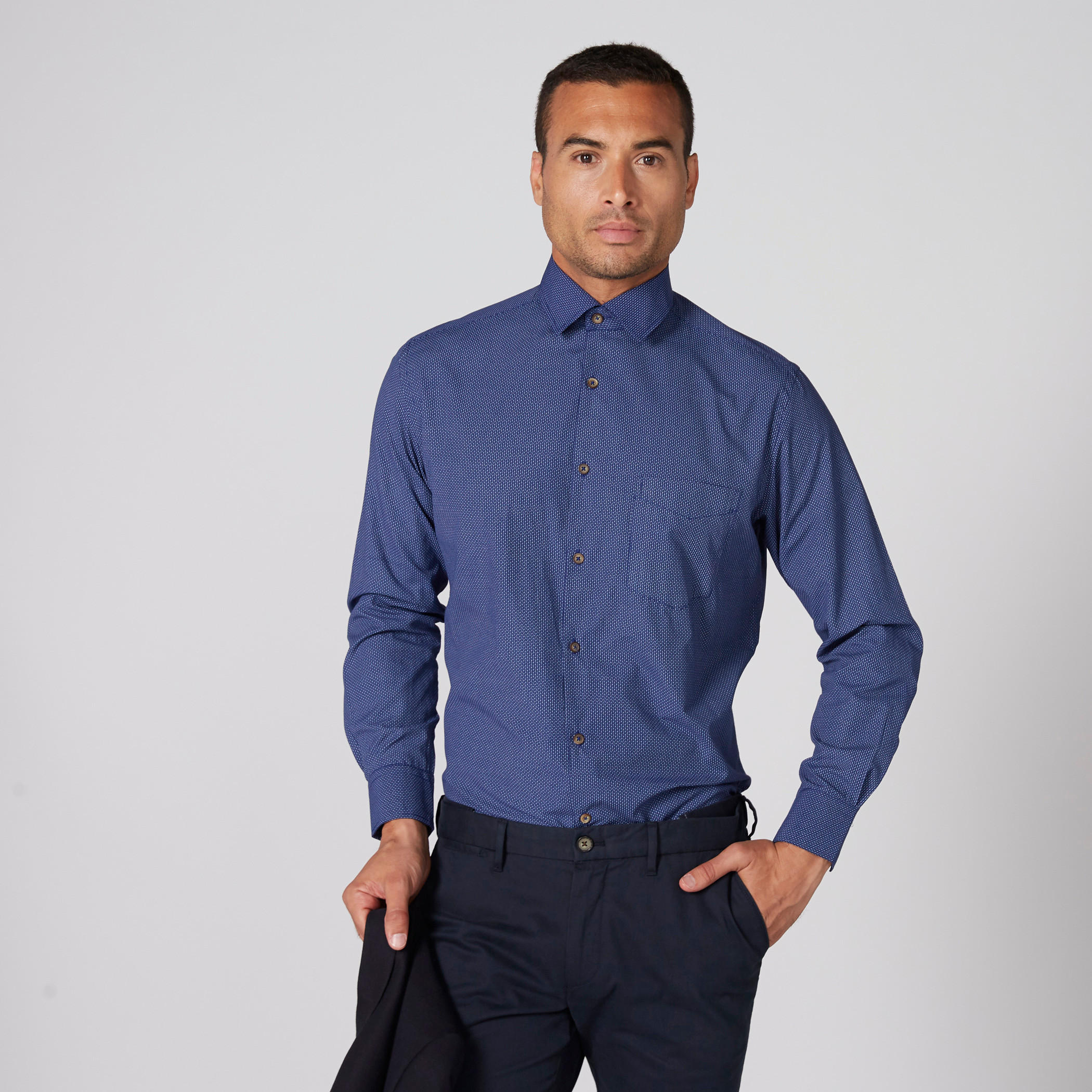 Easy Iron Textured Shirt with Long Sleeves and Complete Placket-men-clothing-shirts-image-2